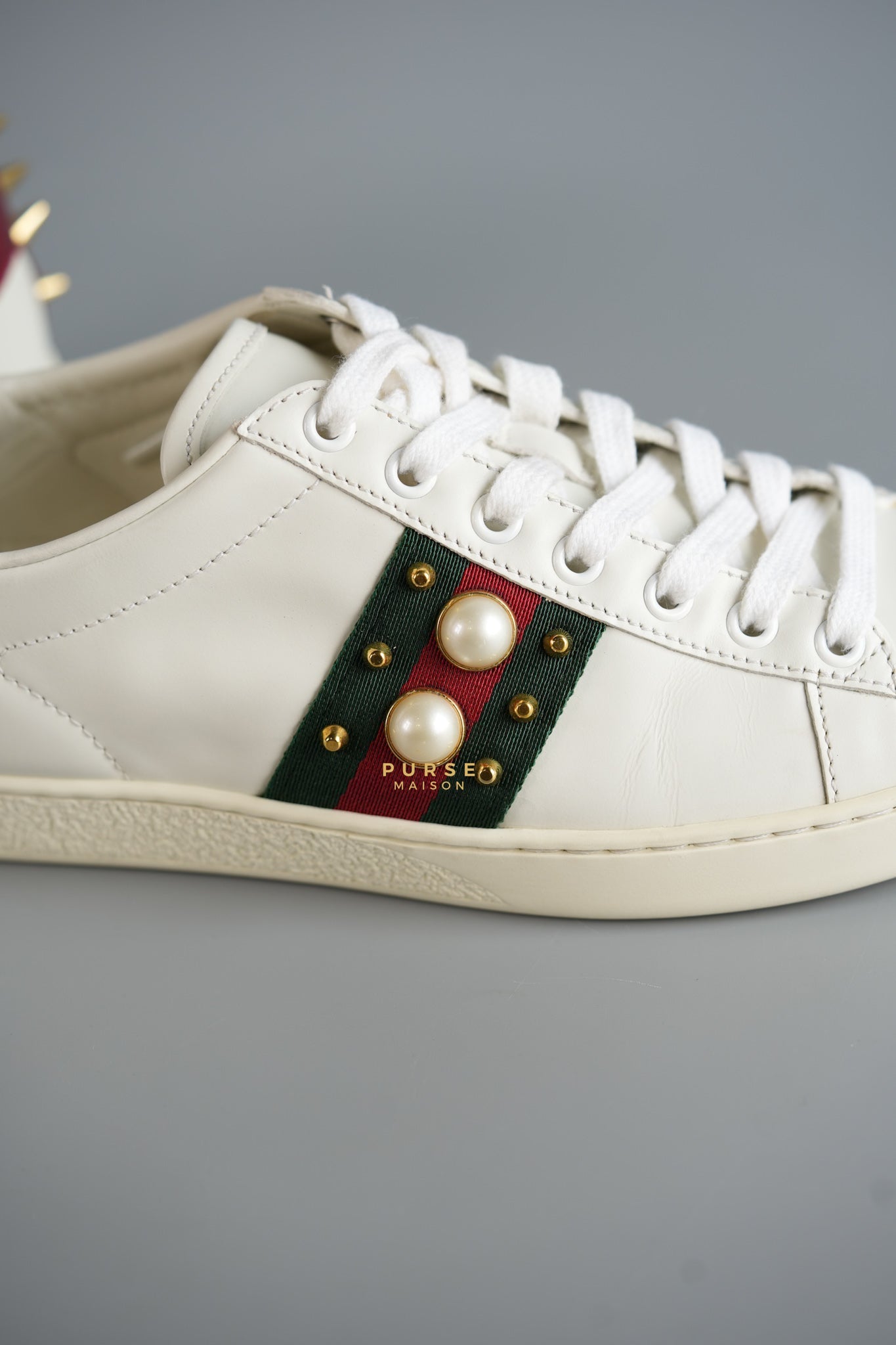 Ace Pearl & Spike White Sneaker Size 38 EUR (26cm) | Purse Maison Luxury Bags Shop