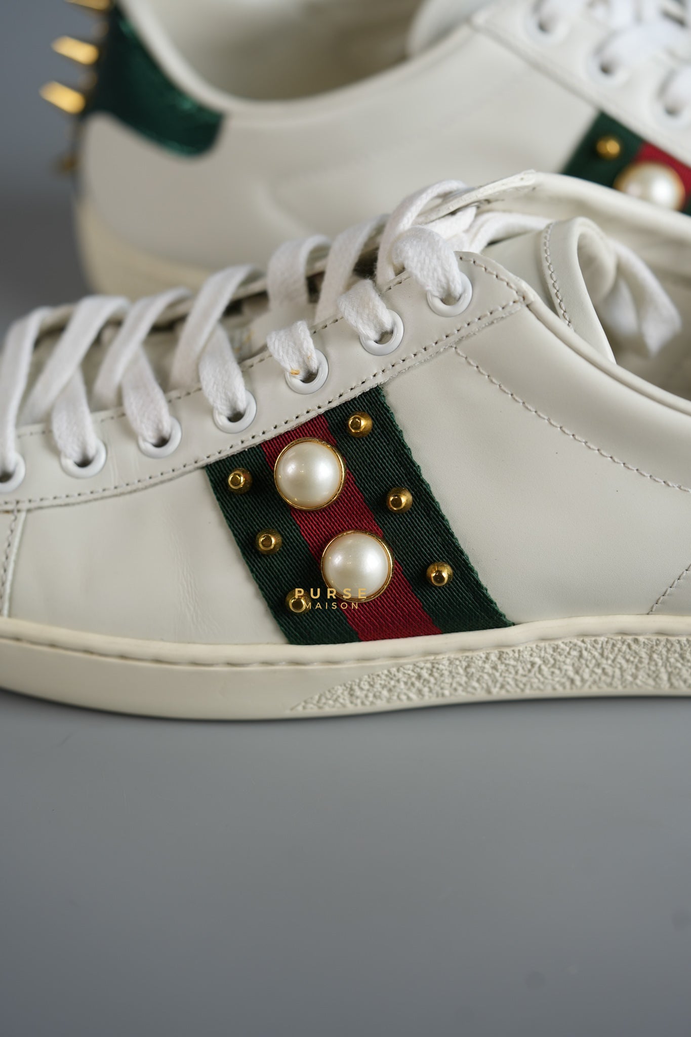 Ace Pearl & Spike White Sneaker Size 38 EUR (26cm) | Purse Maison Luxury Bags Shop