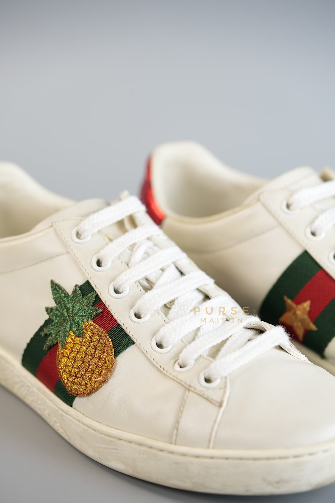 Ace Star/Pineapple White Sneaker Size 38 EUR (26cm) | Purse Maison Luxury Bags Shop