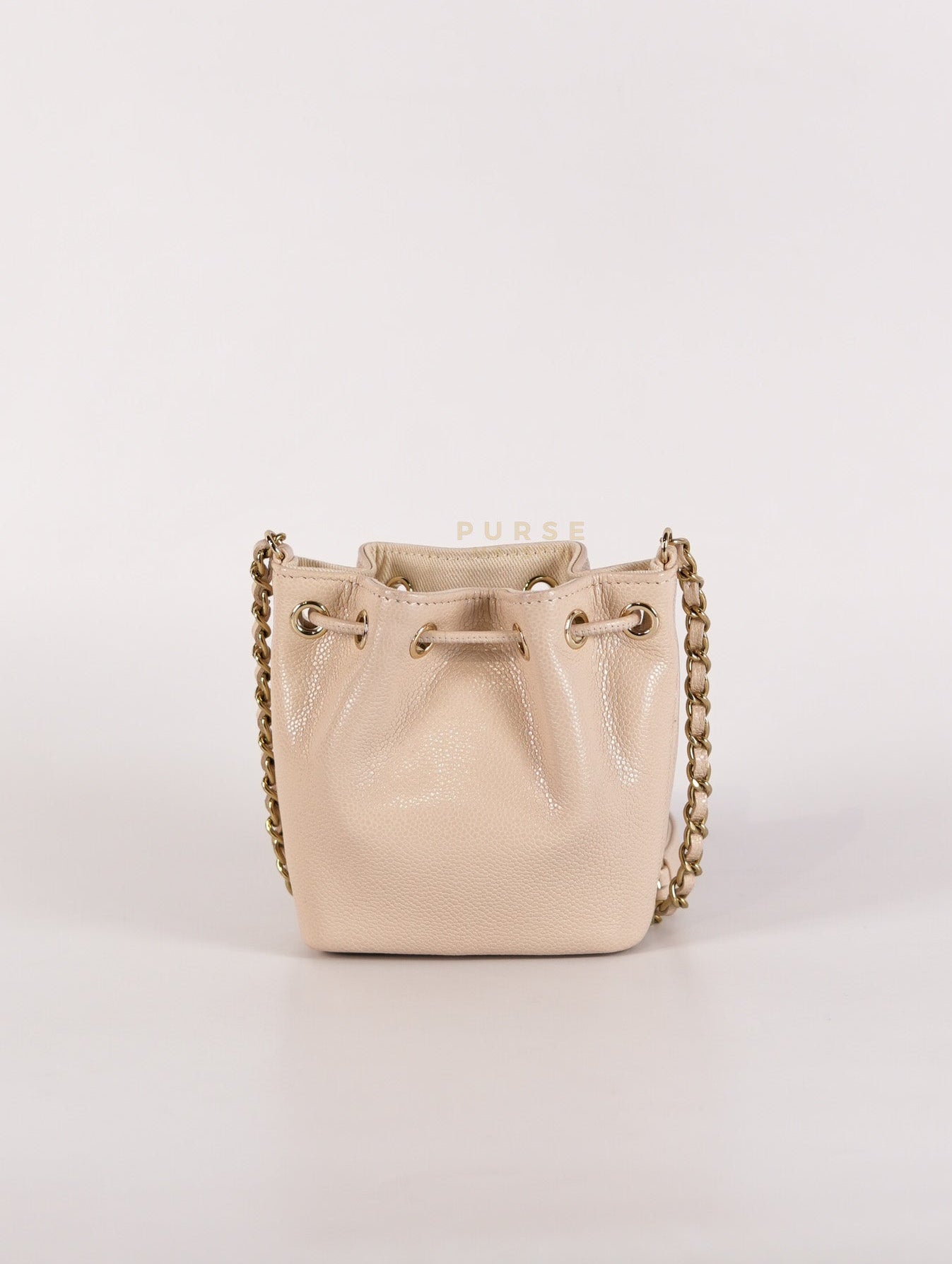 Affinity Mini Bucket Bag in Light Beige Caviar Leather and Light Gold Hardware (Microchip) | Purse Maison Luxury Bags Shop