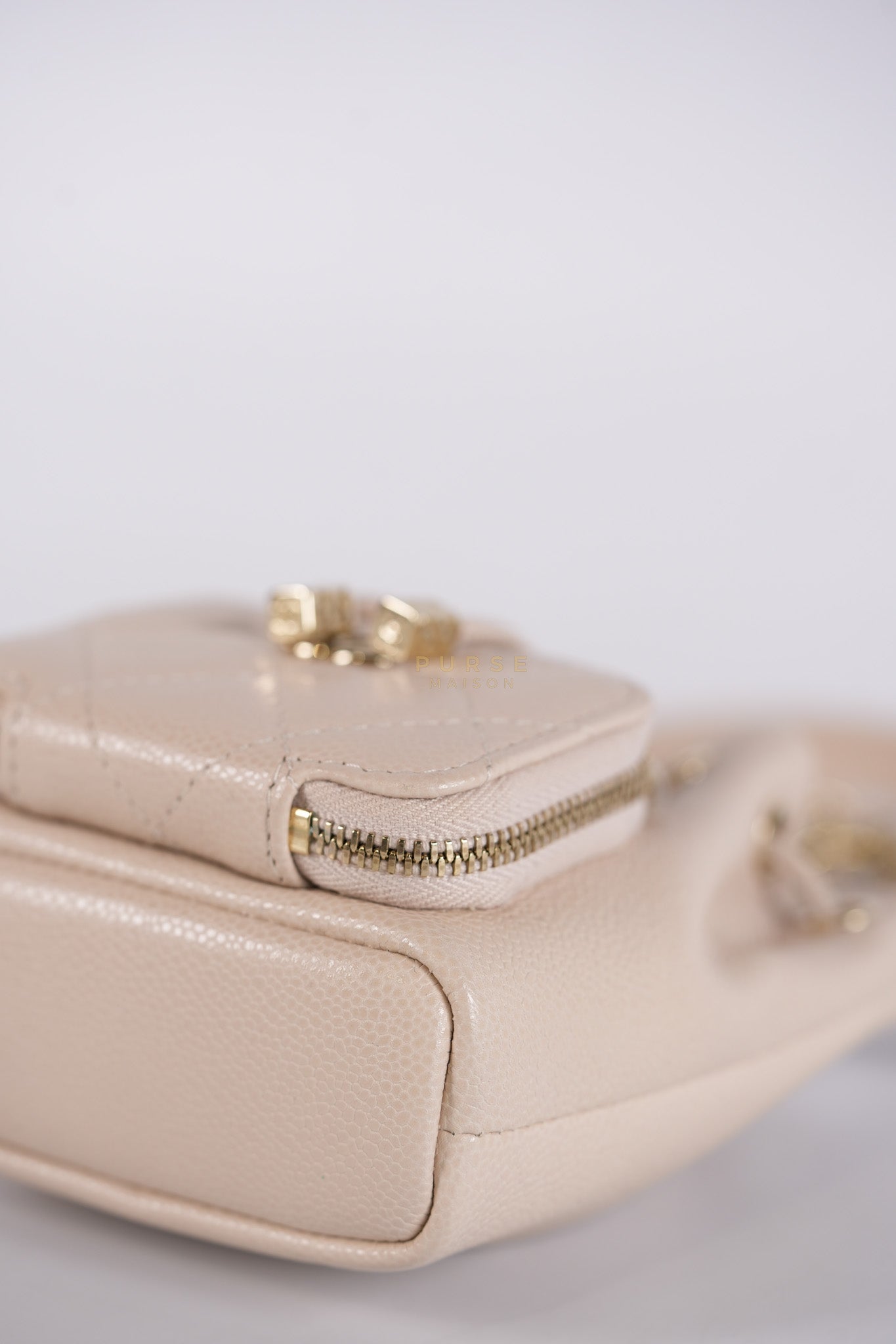 Affinity Mini Bucket Bag in Light Beige Caviar Leather and Light Gold Hardware (Microchip) | Purse Maison Luxury Bags Shop