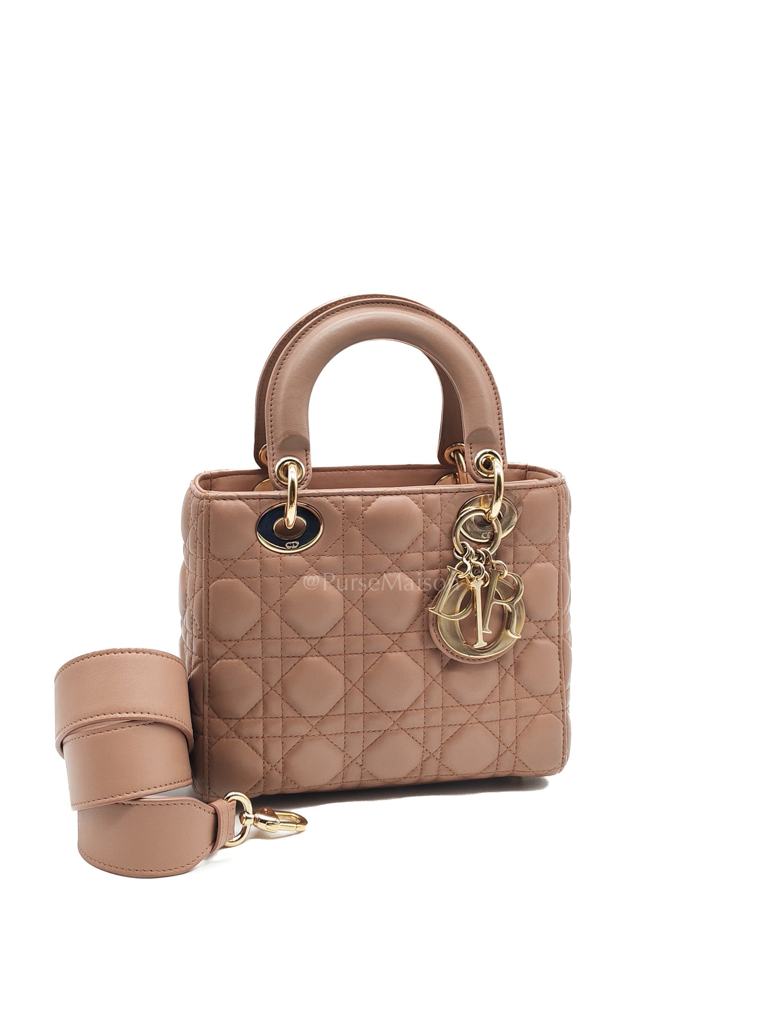 Christian Dior Lady Dior MyABCDior Small in Powder Beige Cannage Lambskin Leather and Light Gold Hardware
