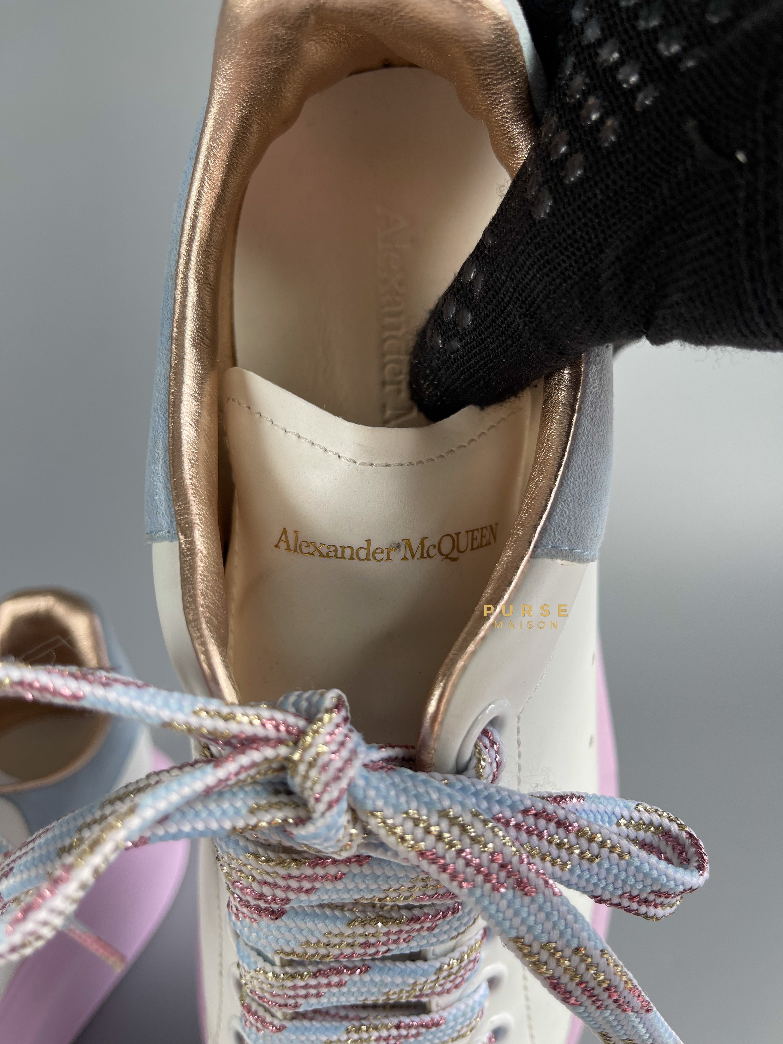 Alexander McQueen Women's Oversized White Blue Lilac Sneakers Size 37 (24.5cm) | Purse Maison Luxury Bags Shop