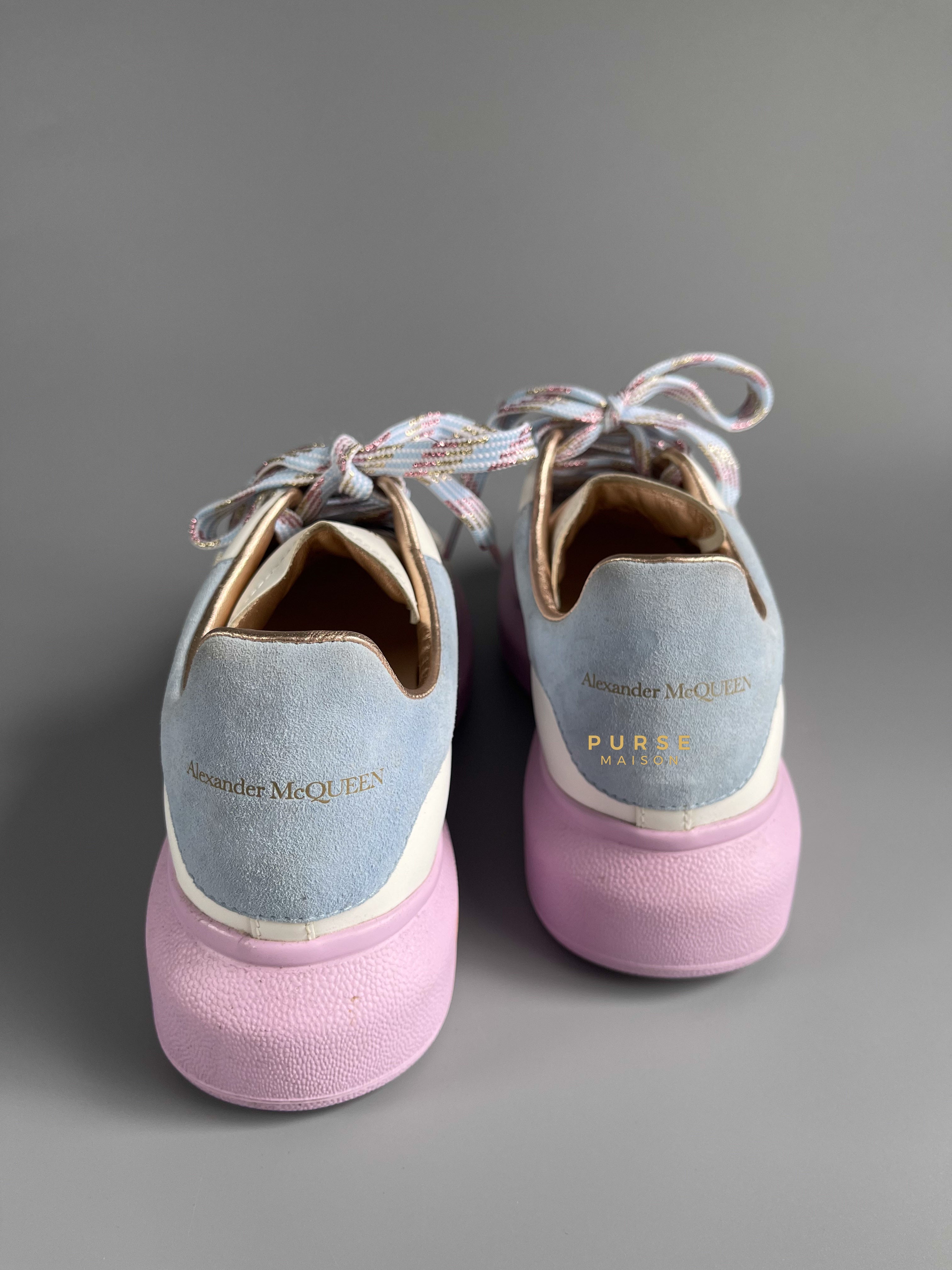 Alexander McQueen Women's Oversized White Blue Lilac Sneakers Size 37 (24.5cm) | Purse Maison Luxury Bags Shop