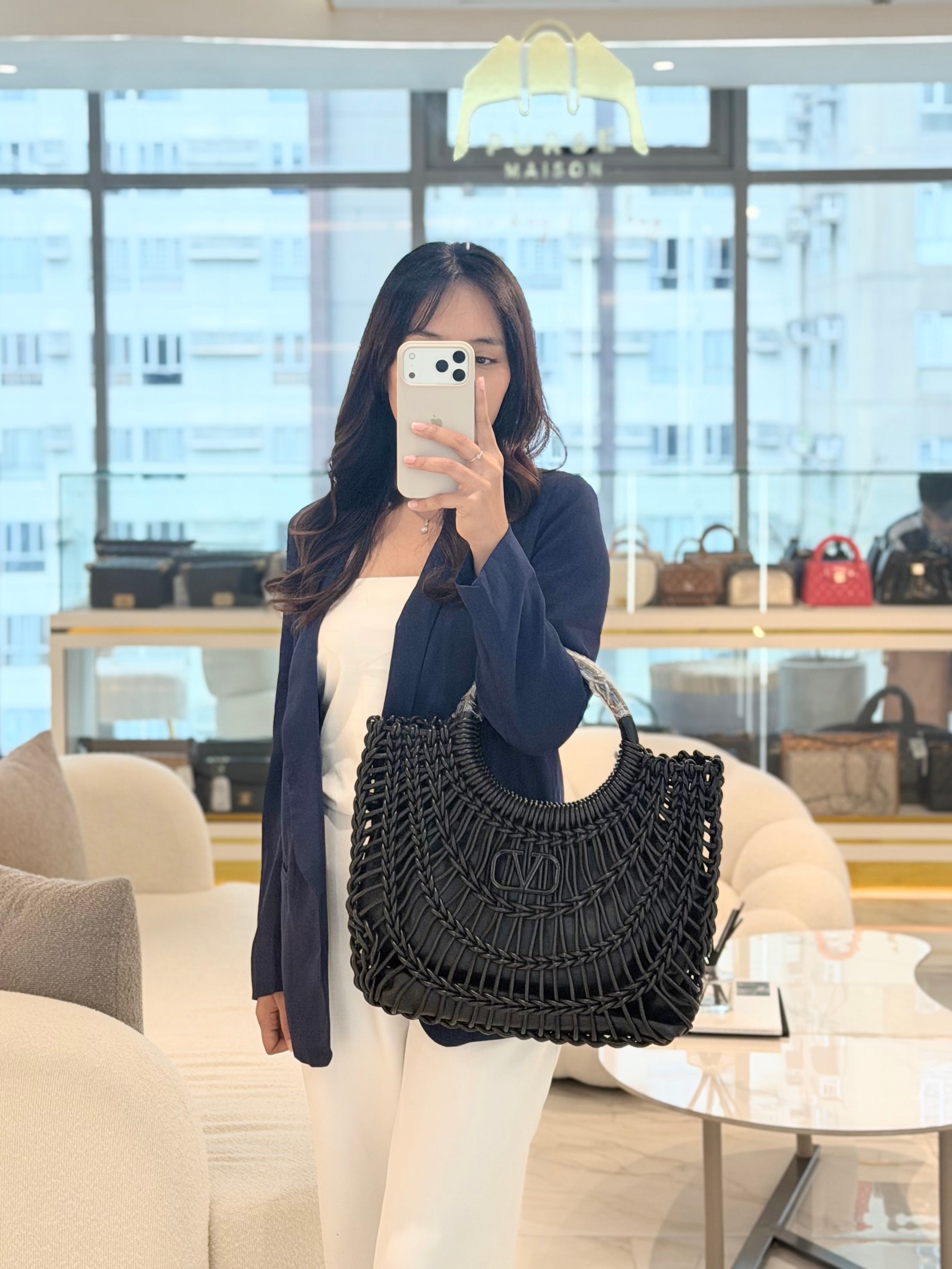 Allknots Woven Tote Bag in Black Lambskin Leather | Purse Maison Luxury Bags Shop