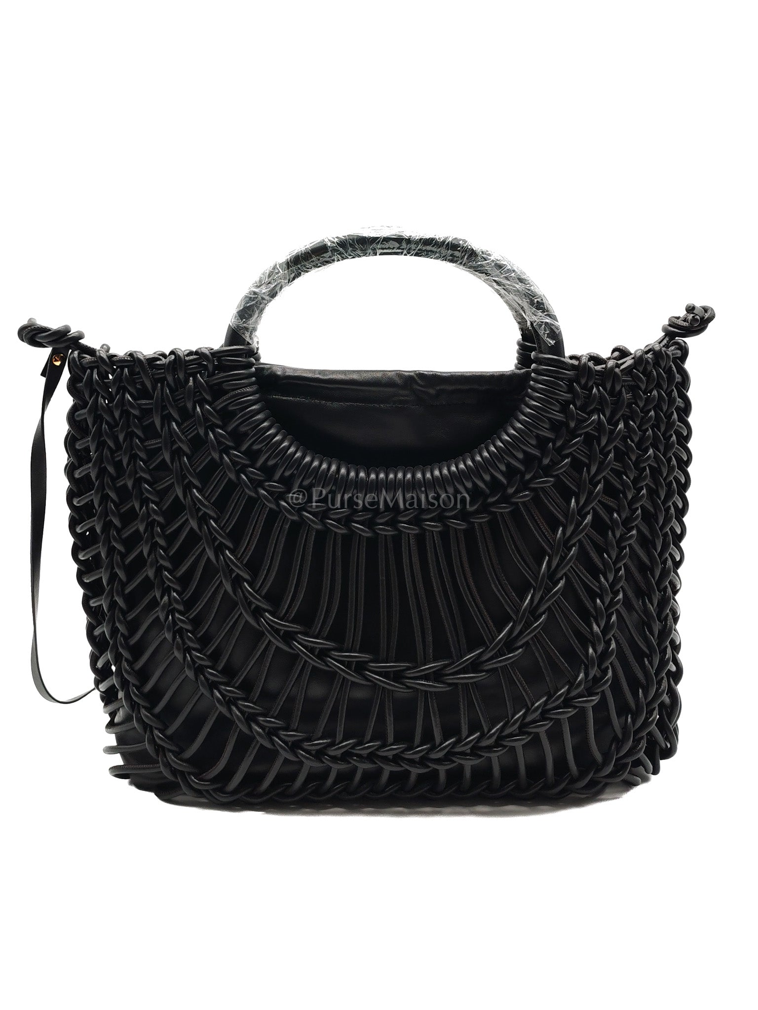 Allknots Woven Tote Bag in Black Lambskin Leather | Purse Maison Luxury Bags Shop