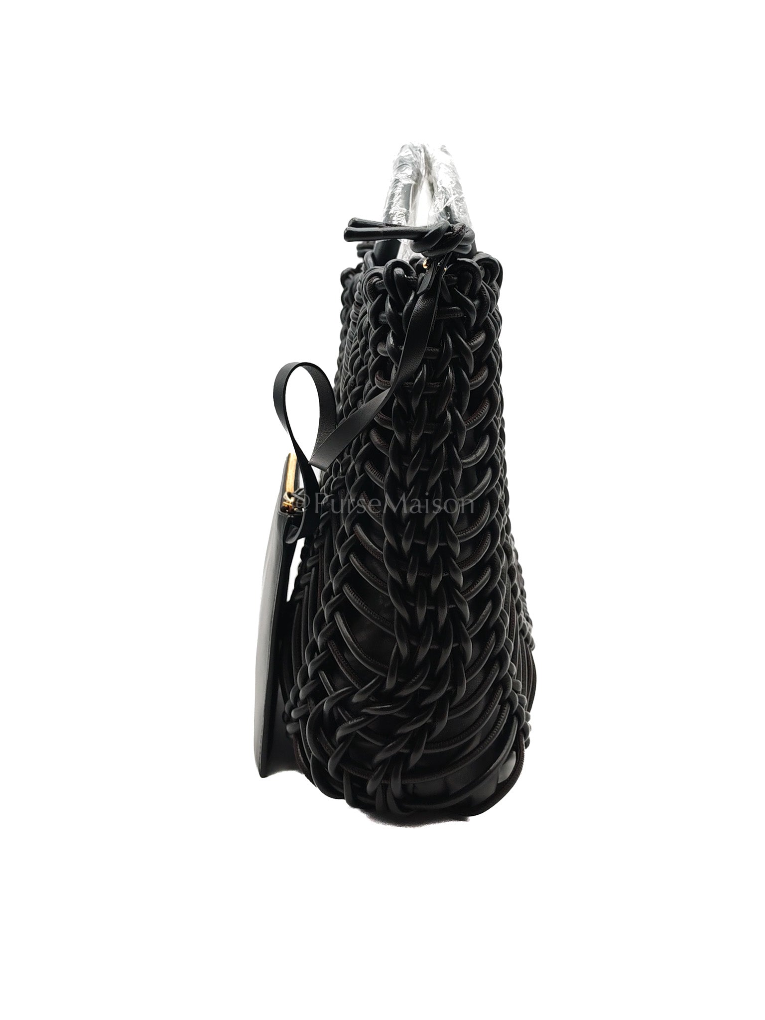 Allknots Woven Tote Bag in Black Lambskin Leather | Purse Maison Luxury Bags Shop