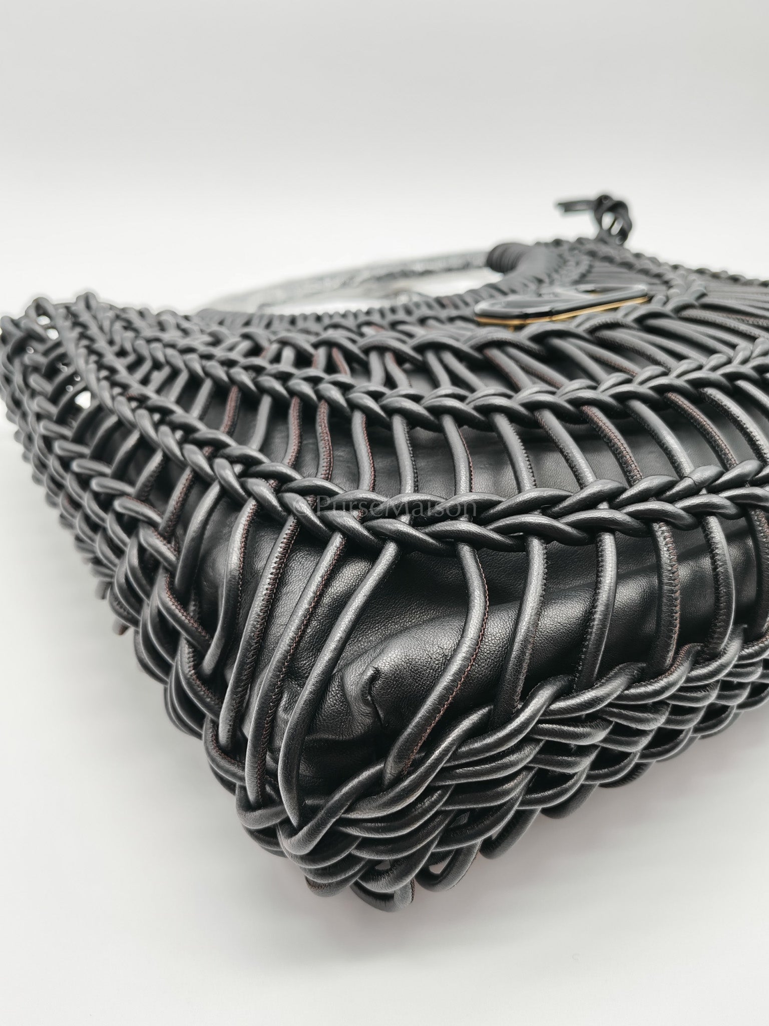 Allknots Woven Tote Bag in Black Lambskin Leather | Purse Maison Luxury Bags Shop