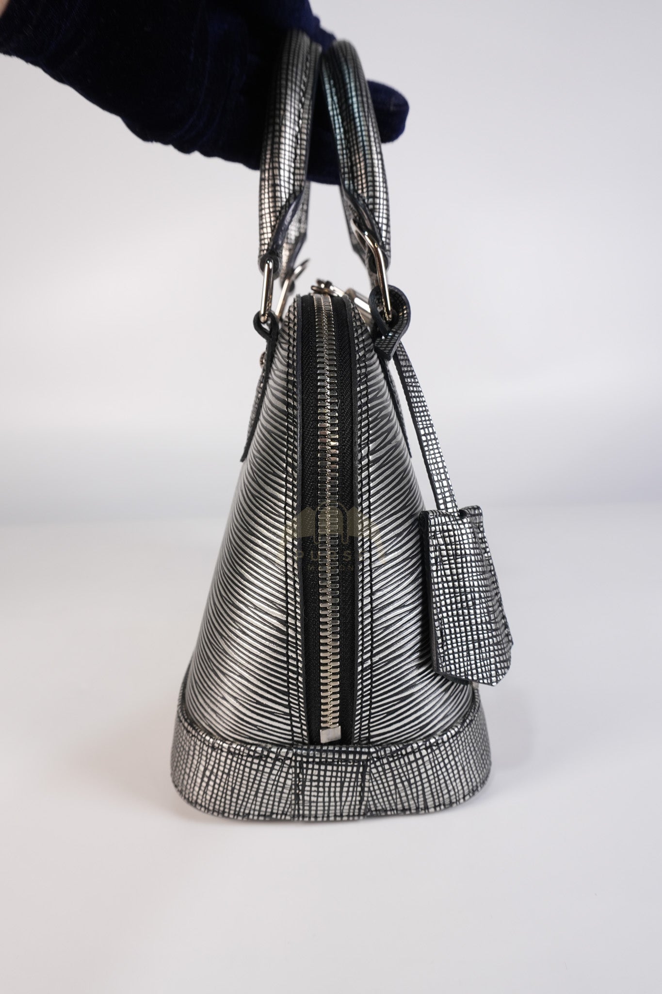 Alma BB in Metallic Silver Epi Leather & Silver Hardware (Date Code: SN1195) | Purse Maison Luxury Bags Shop