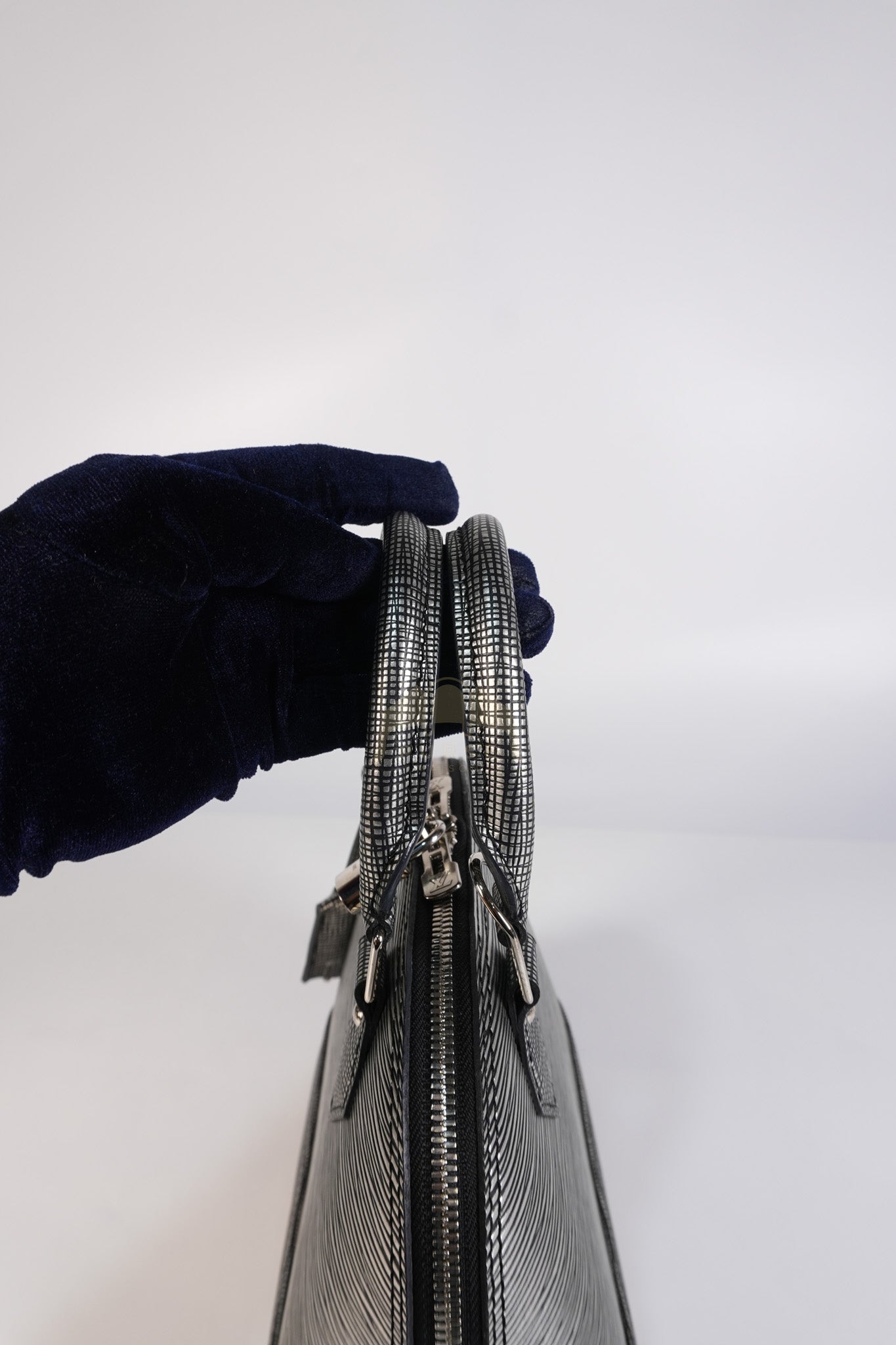 Alma BB in Metallic Silver Epi Leather & Silver Hardware (Date Code: SN1195) | Purse Maison Luxury Bags Shop