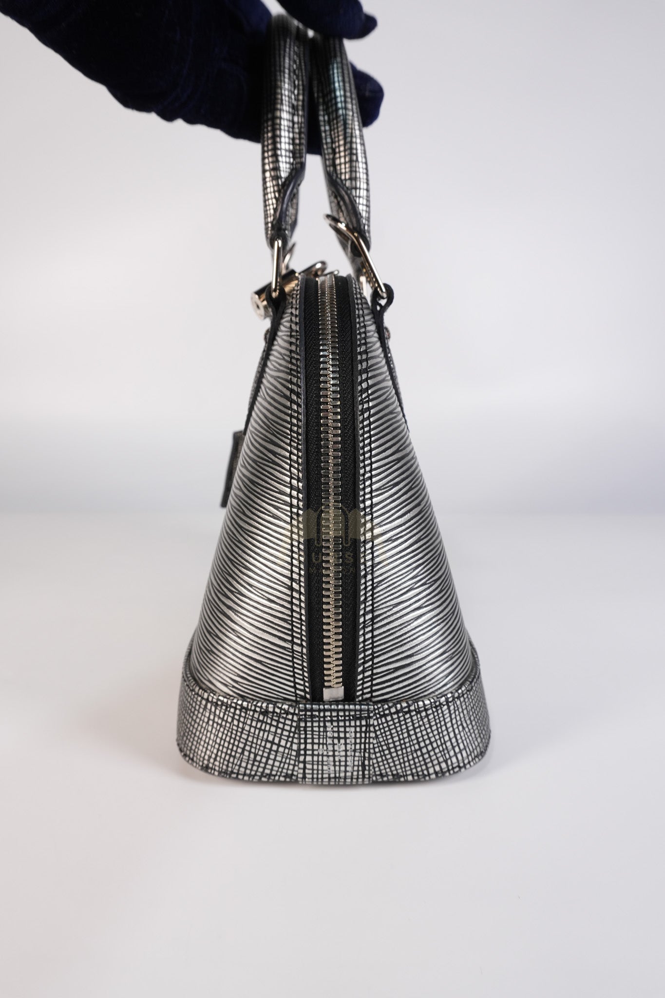Alma BB in Metallic Silver Epi Leather & Silver Hardware (Date Code: SN1195) | Purse Maison Luxury Bags Shop