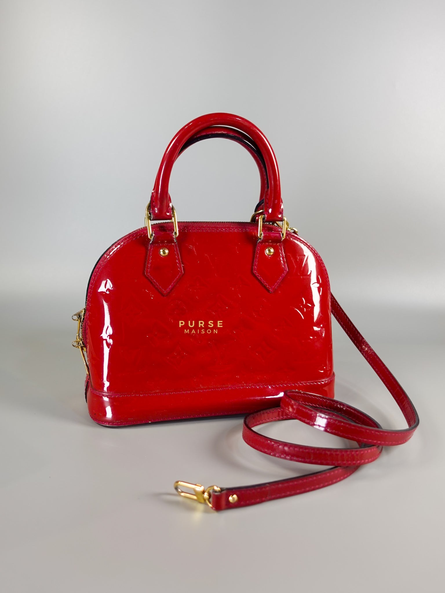 Alma BB in Red Monogram Vernis Leather (Date Code: AA2123) | Purse Maison Luxury Bags Shop