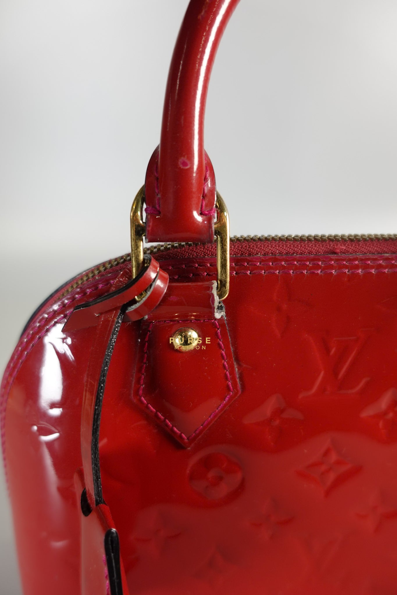 Alma BB in Red Monogram Vernis Leather (Date Code: AA2123) | Purse Maison Luxury Bags Shop