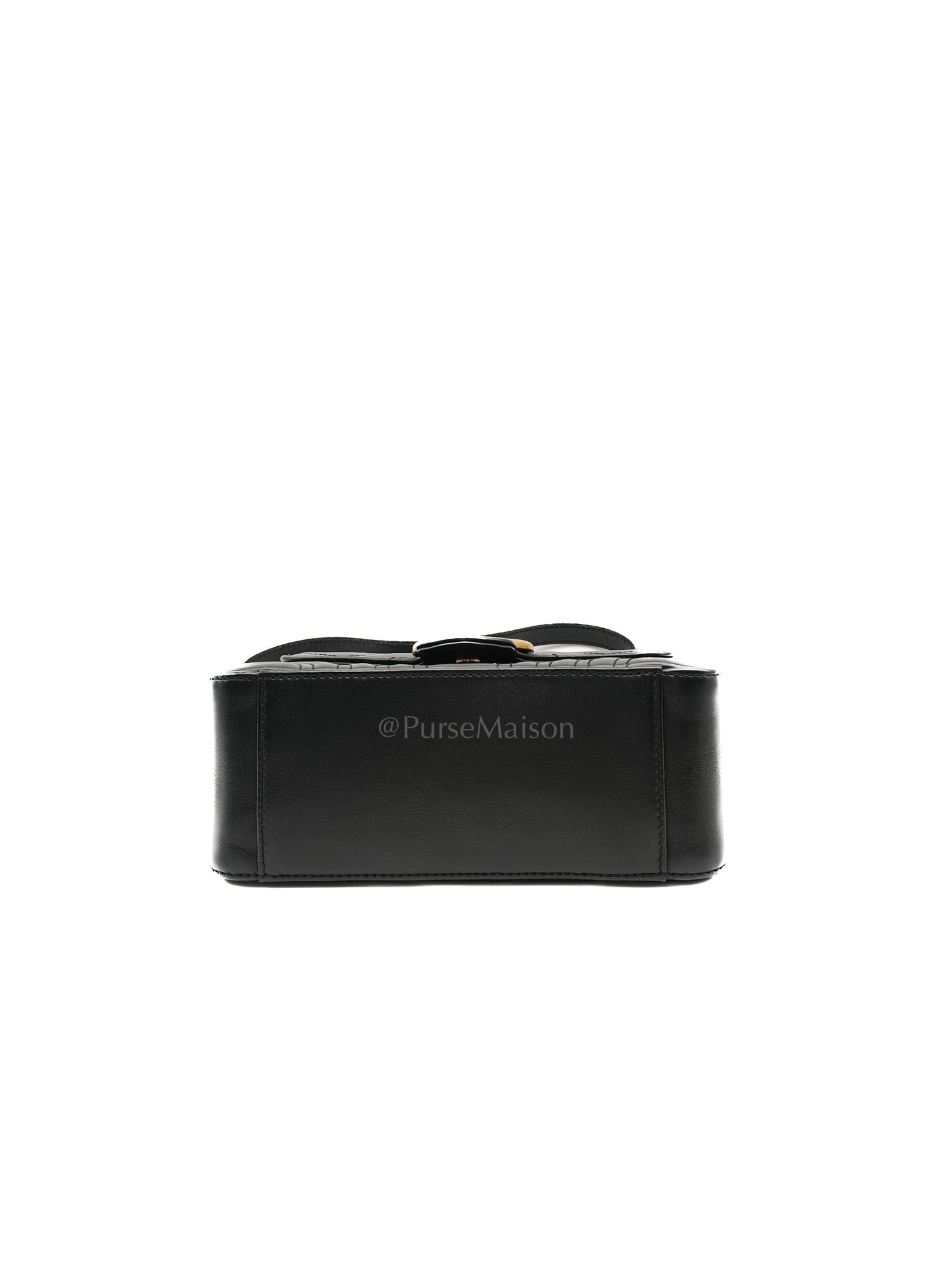 GG Marmont Mini Top Handle Bag in Black Matelasse Chevron Quilted Calfskin Leather & Aged Gold Hardware