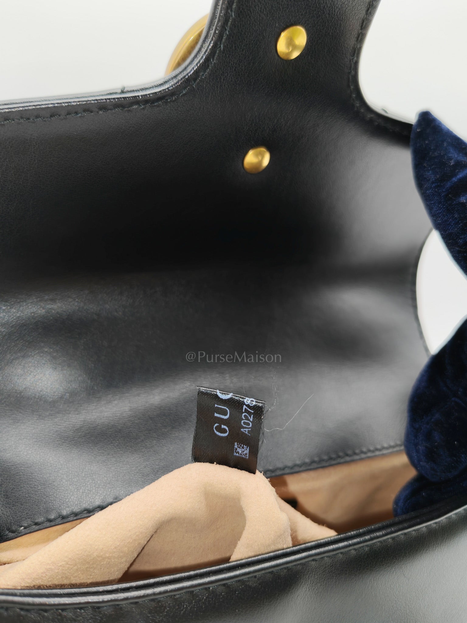 GG Marmont Mini Top Handle Bag in Black Matelasse Chevron Quilted Calfskin Leather & Aged Gold Hardware