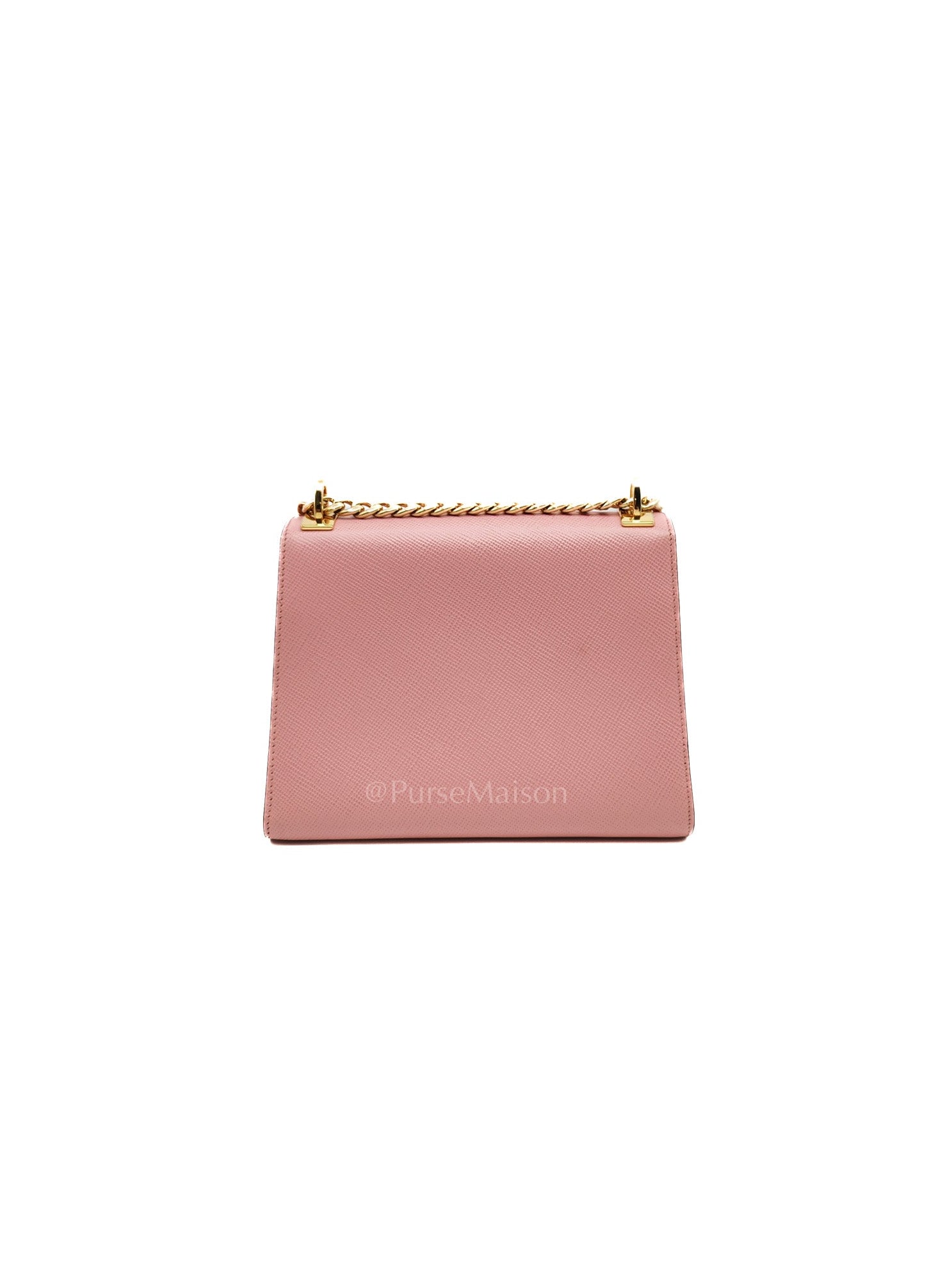 Prada Monochrome Envelope Flap Chain Shoulder Bag in Pink Cuir Calfskin Leather and Gold Hardware
