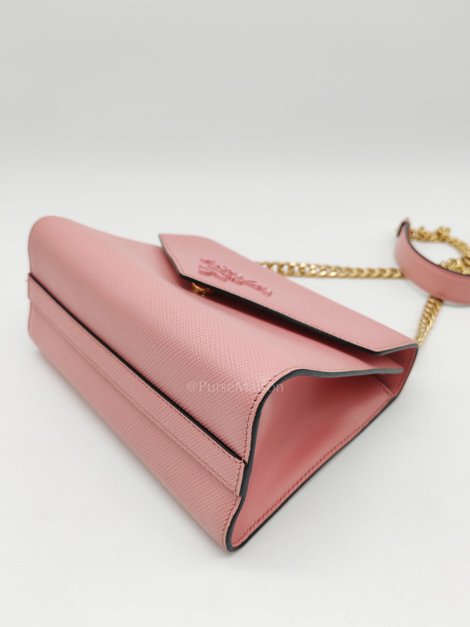 Prada Monochrome Envelope Flap Chain Shoulder Bag in Pink Cuir Calfskin Leather and Gold Hardware