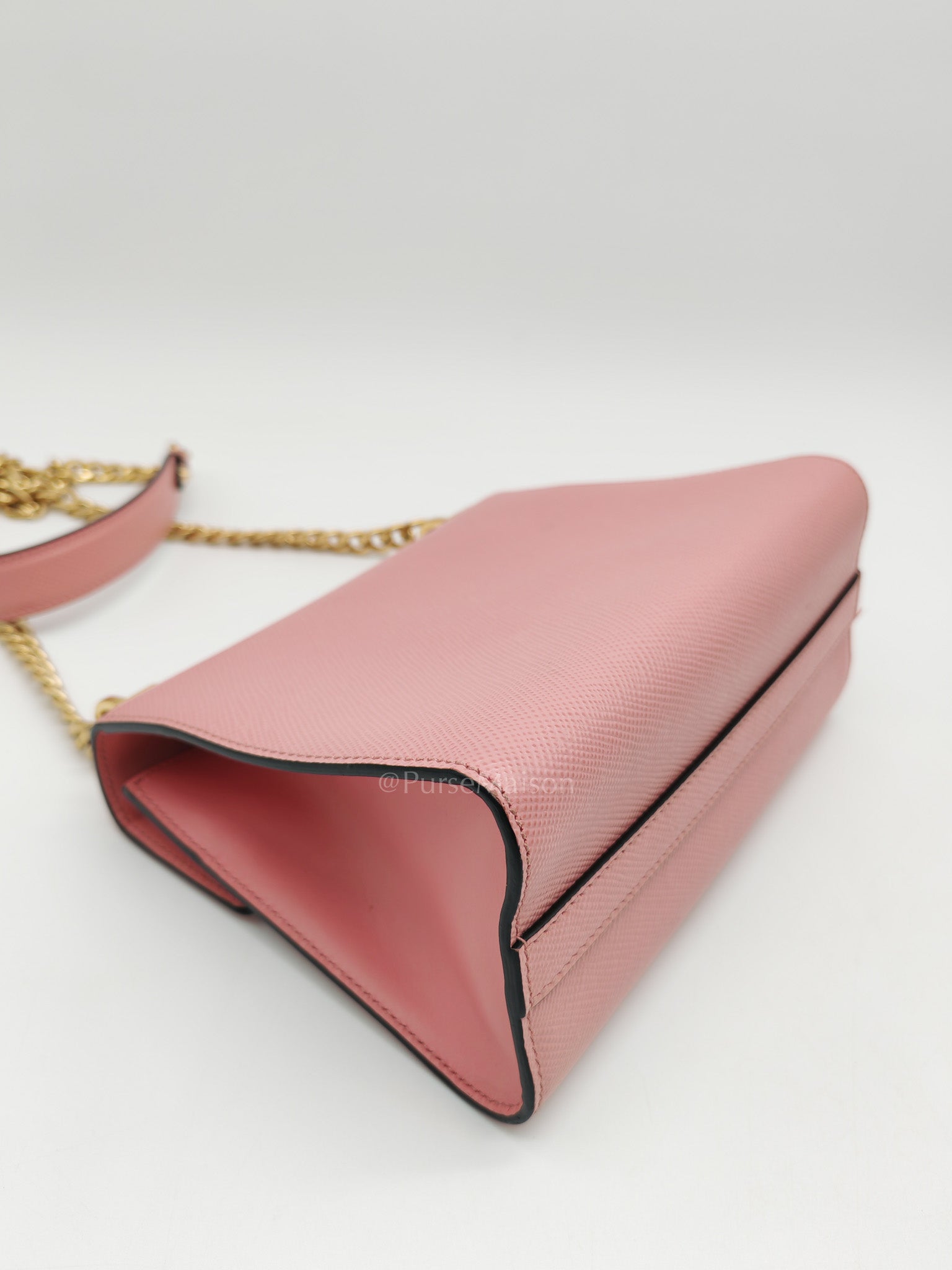 Prada Monochrome Envelope Flap Chain Shoulder Bag in Pink Cuir Calfskin Leather and Gold Hardware