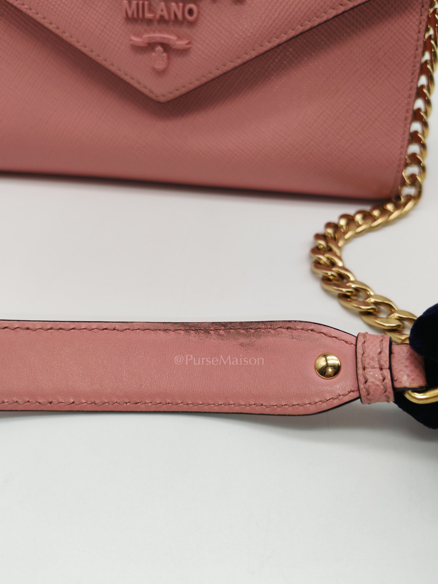 Prada Monochrome Envelope Flap Chain Shoulder Bag in Pink Cuir Calfskin Leather and Gold Hardware