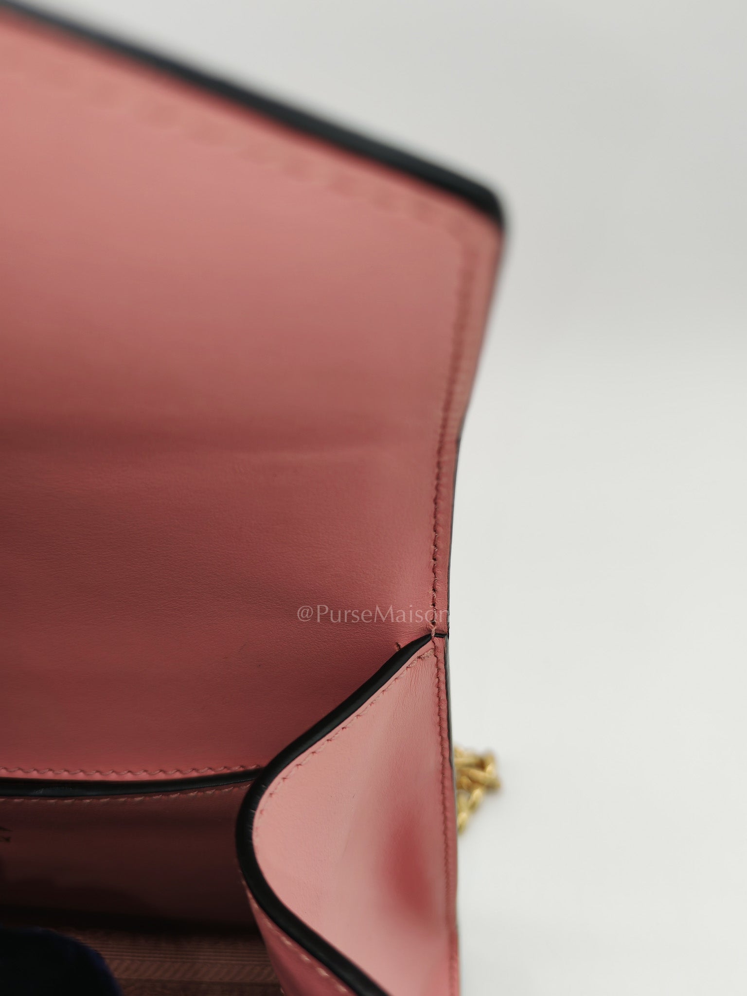Prada Monochrome Envelope Flap Chain Shoulder Bag in Pink Cuir Calfskin Leather and Gold Hardware