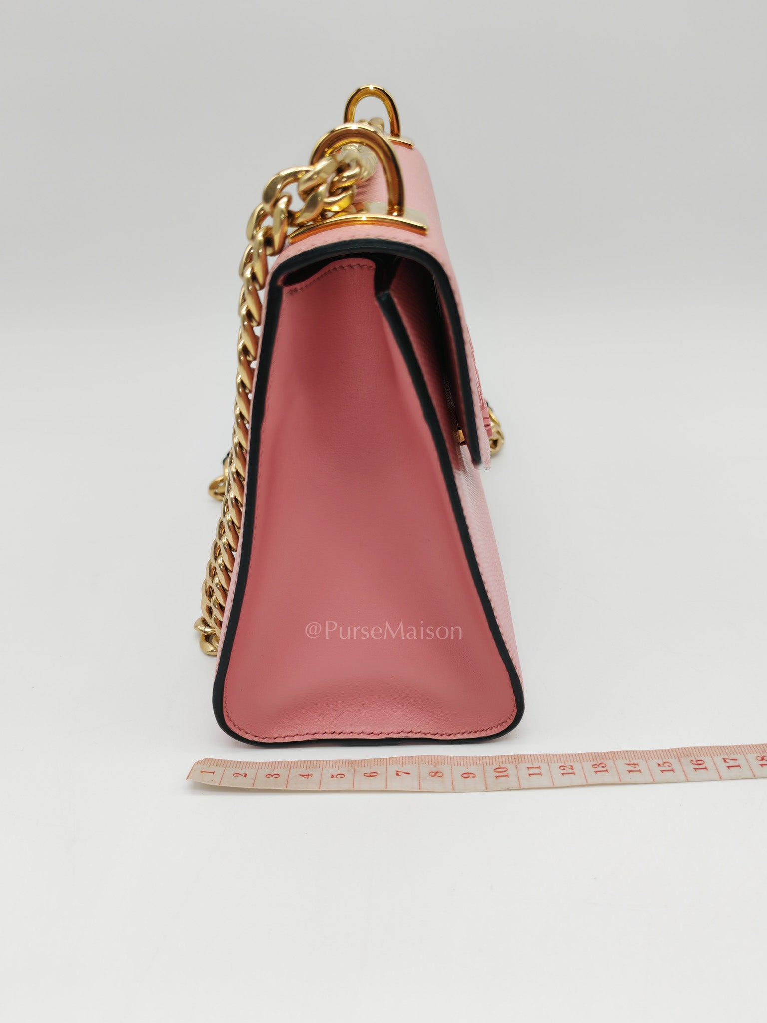 Prada Monochrome Envelope Flap Chain Shoulder Bag in Pink Cuir Calfskin Leather and Gold Hardware