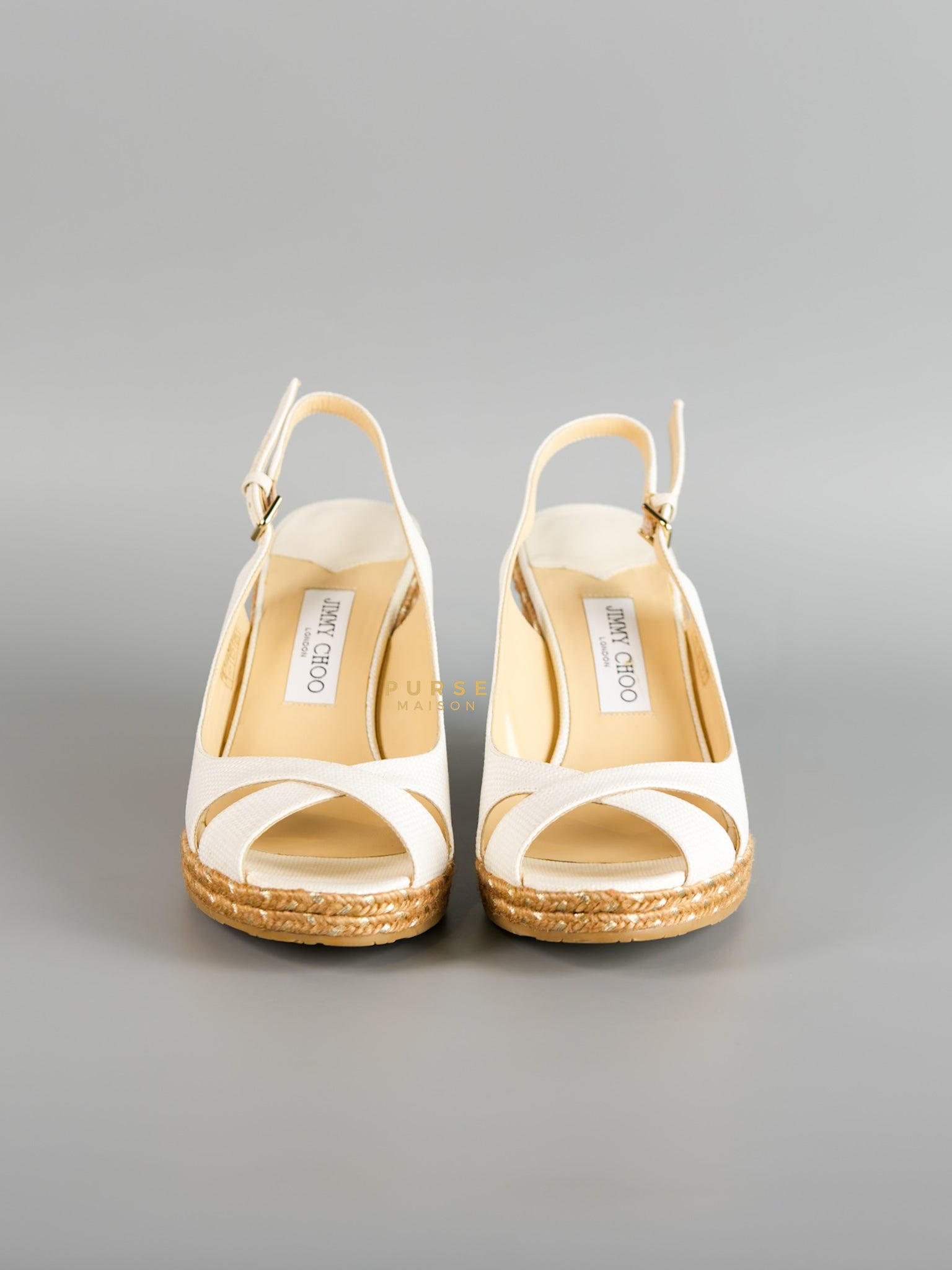 Amely 105 Slingback Cork Platform Wedge Sandals White Leather Size 41 eur | Purse Maison Luxury Bags Shop