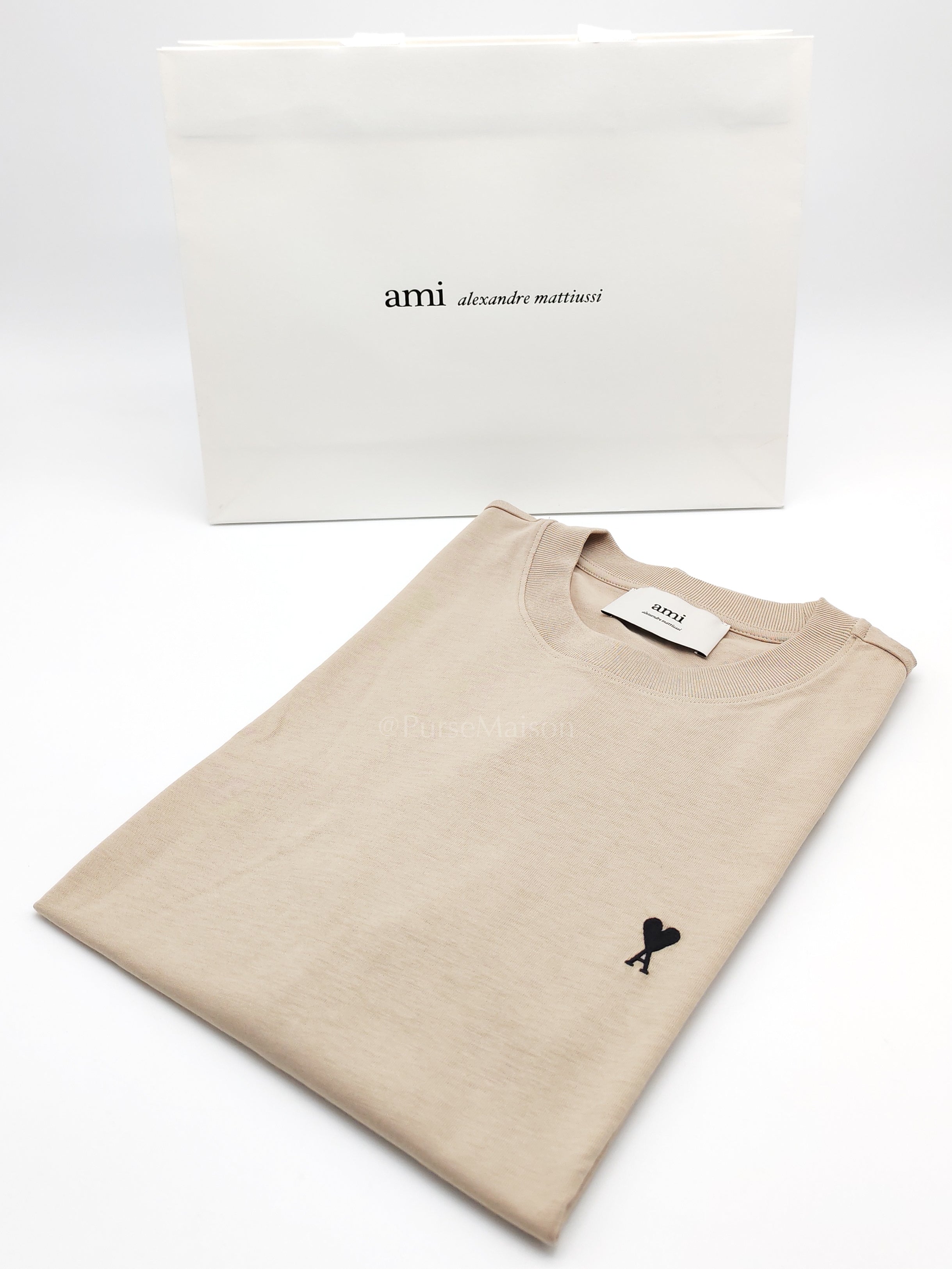 Ami De Coeur Cotton T-Shirt in Beige Size Small | Purse Maison Luxury Bags Shop