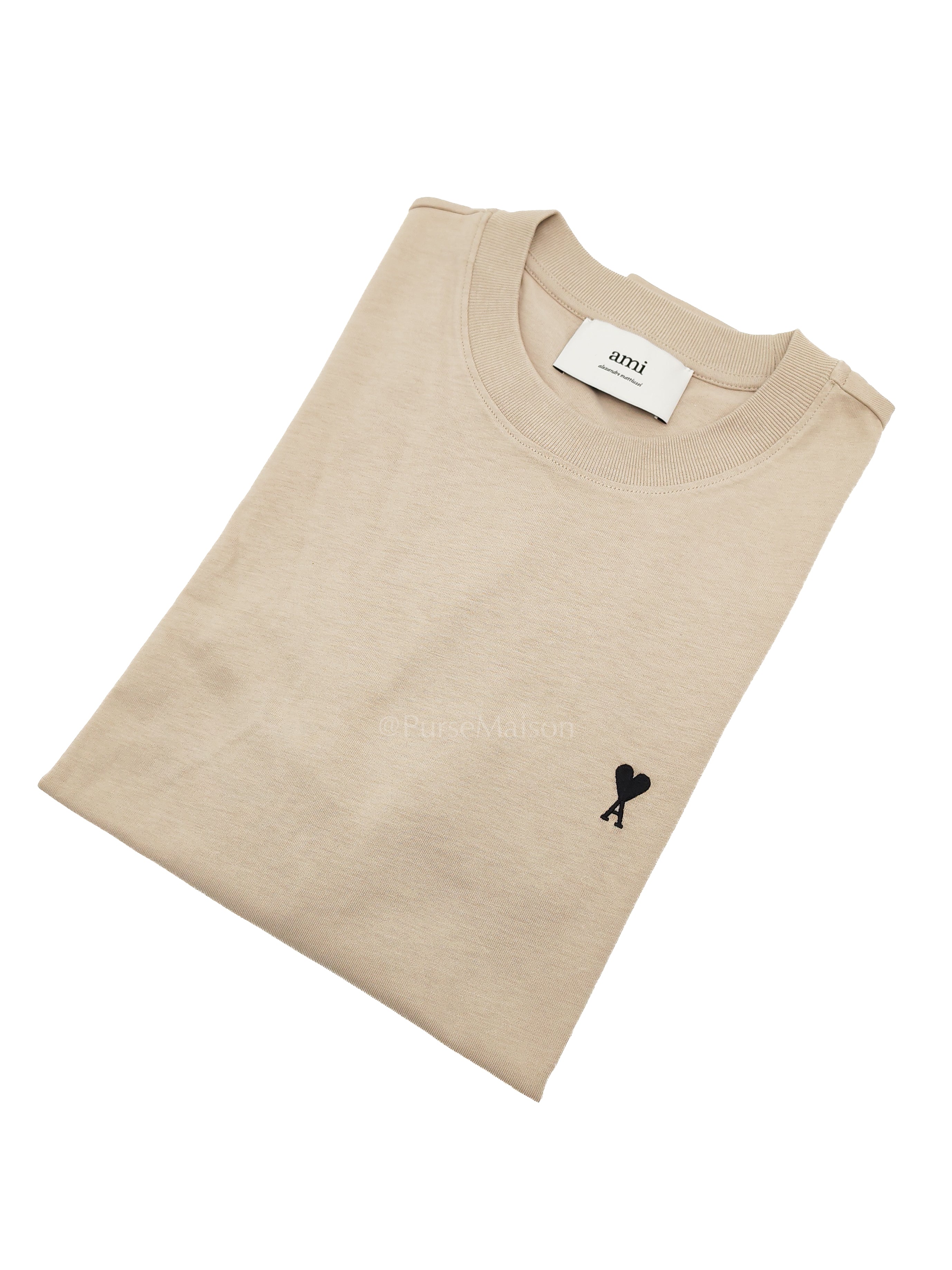 Ami De Coeur Cotton T-Shirt in Beige Size Small | Purse Maison Luxury Bags Shop