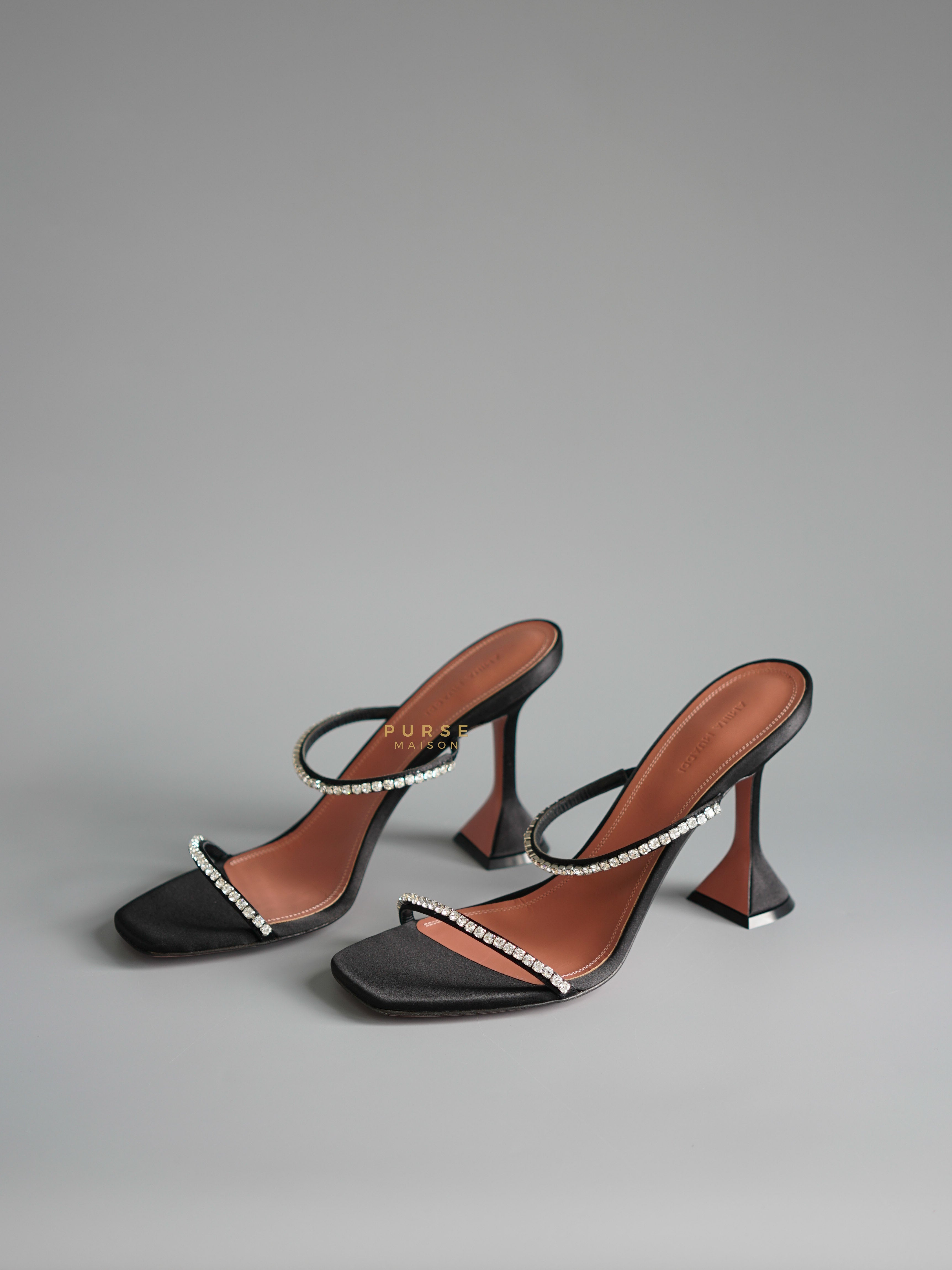 Amina Muaddi Gilda Slipper 95mm Heels Satin Black Size 41 (26.5cm) | Purse Maison Luxury Bags Shop