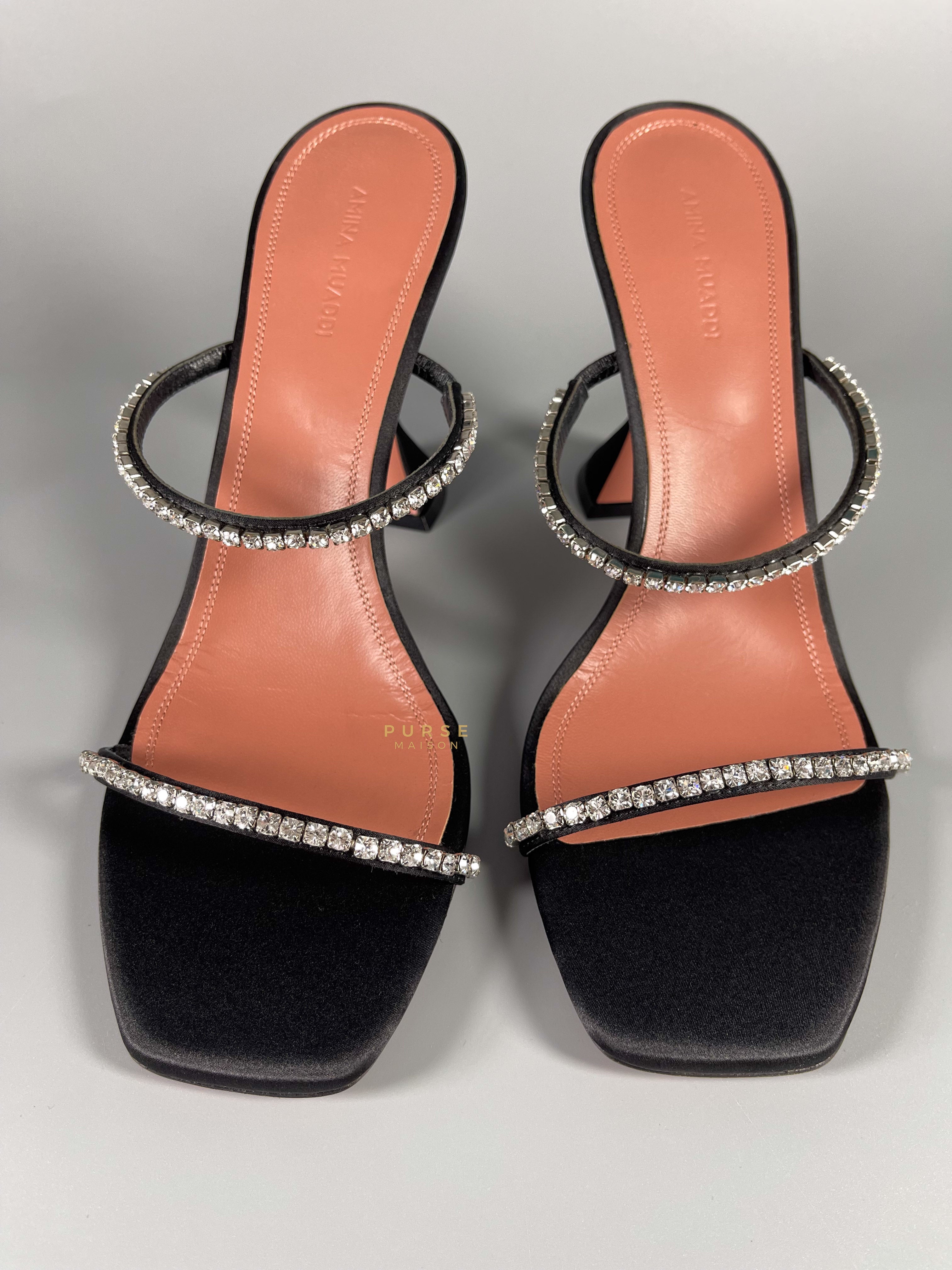 Amina Muaddi Gilda Slipper 95mm Heels Satin Black Size 41 (26.5cm) | Purse Maison Luxury Bags Shop