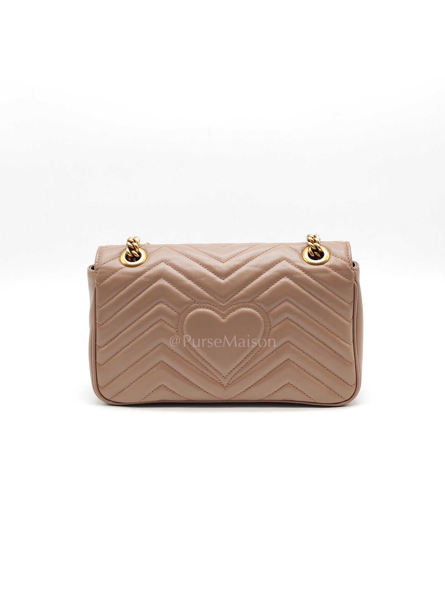 GG Marmont Small Shoulder Bag In Porcelain Rose Chevron Quilted Matelasse Calfskin Leather & Gold Hardware