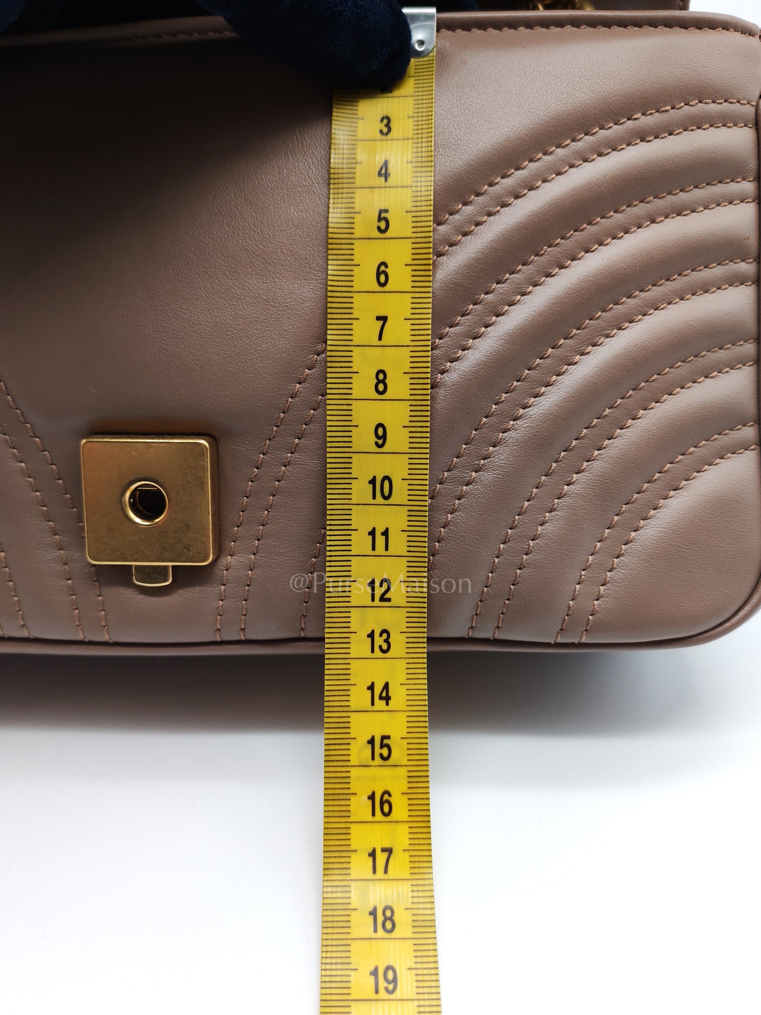 GG Marmont Small Shoulder Bag In Porcelain Rose Chevron Quilted Matelasse Calfskin Leather & Gold Hardware