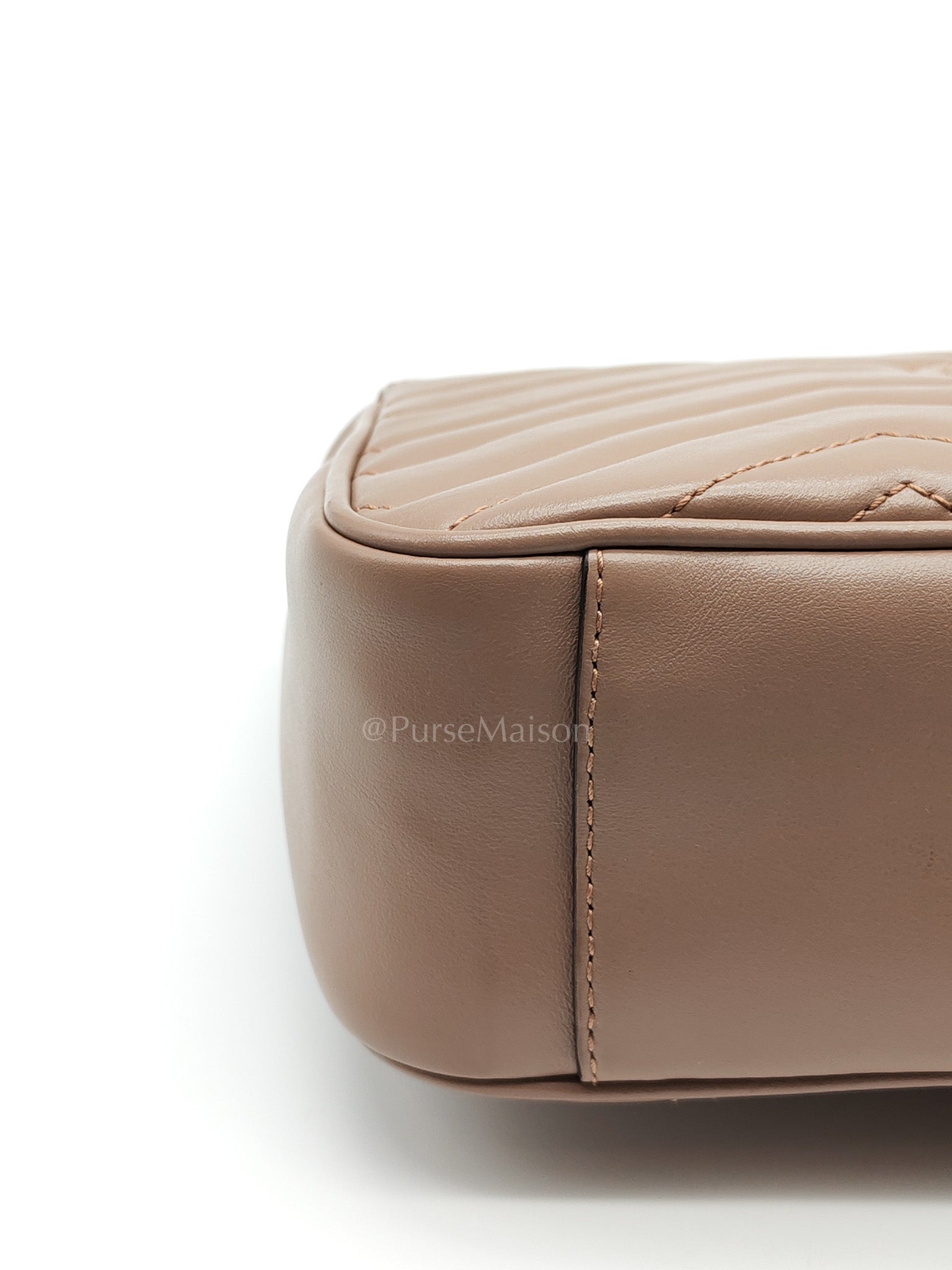 GG Marmont Small Shoulder Bag In Porcelain Rose Chevron Quilted Matelasse Calfskin Leather & Gold Hardware