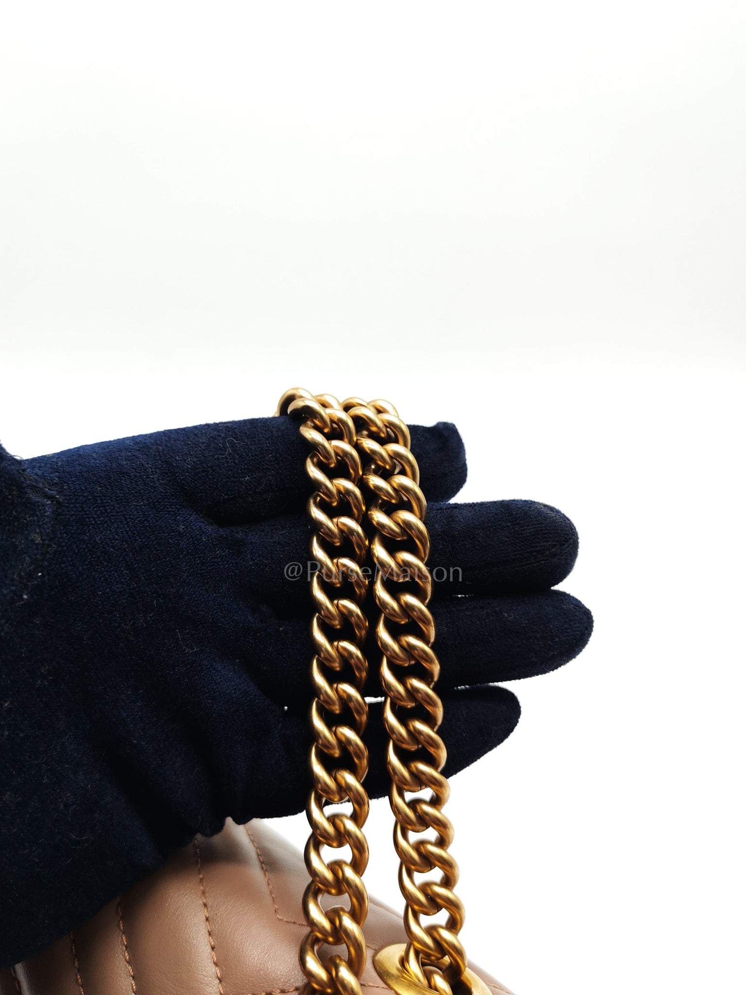 GG Marmont Small Shoulder Bag In Porcelain Rose Chevron Quilted Matelasse Calfskin Leather & Gold Hardware