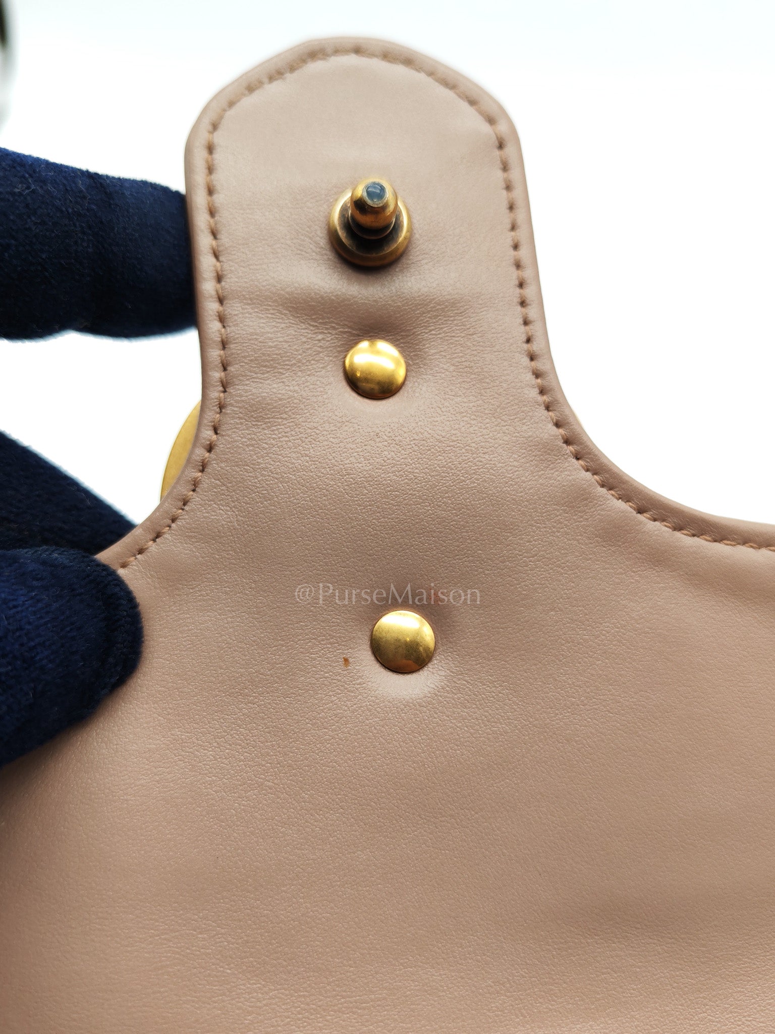 GG Marmont Small Shoulder Bag In Porcelain Rose Chevron Quilted Matelasse Calfskin Leather & Gold Hardware