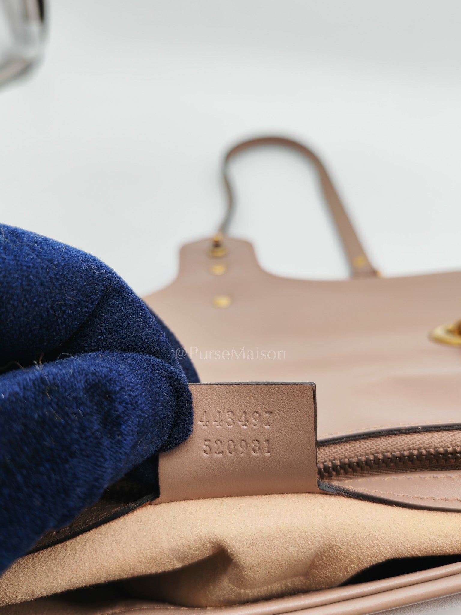 GG Marmont Small Shoulder Bag In Porcelain Rose Chevron Quilted Matelasse Calfskin Leather & Gold Hardware