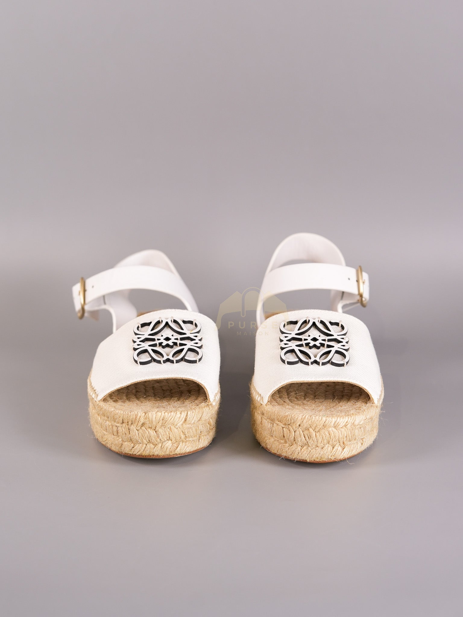 Anagram White Canvas Mule Sandals Size 37EU (24cm) | Purse Maison Luxury Bags Shop