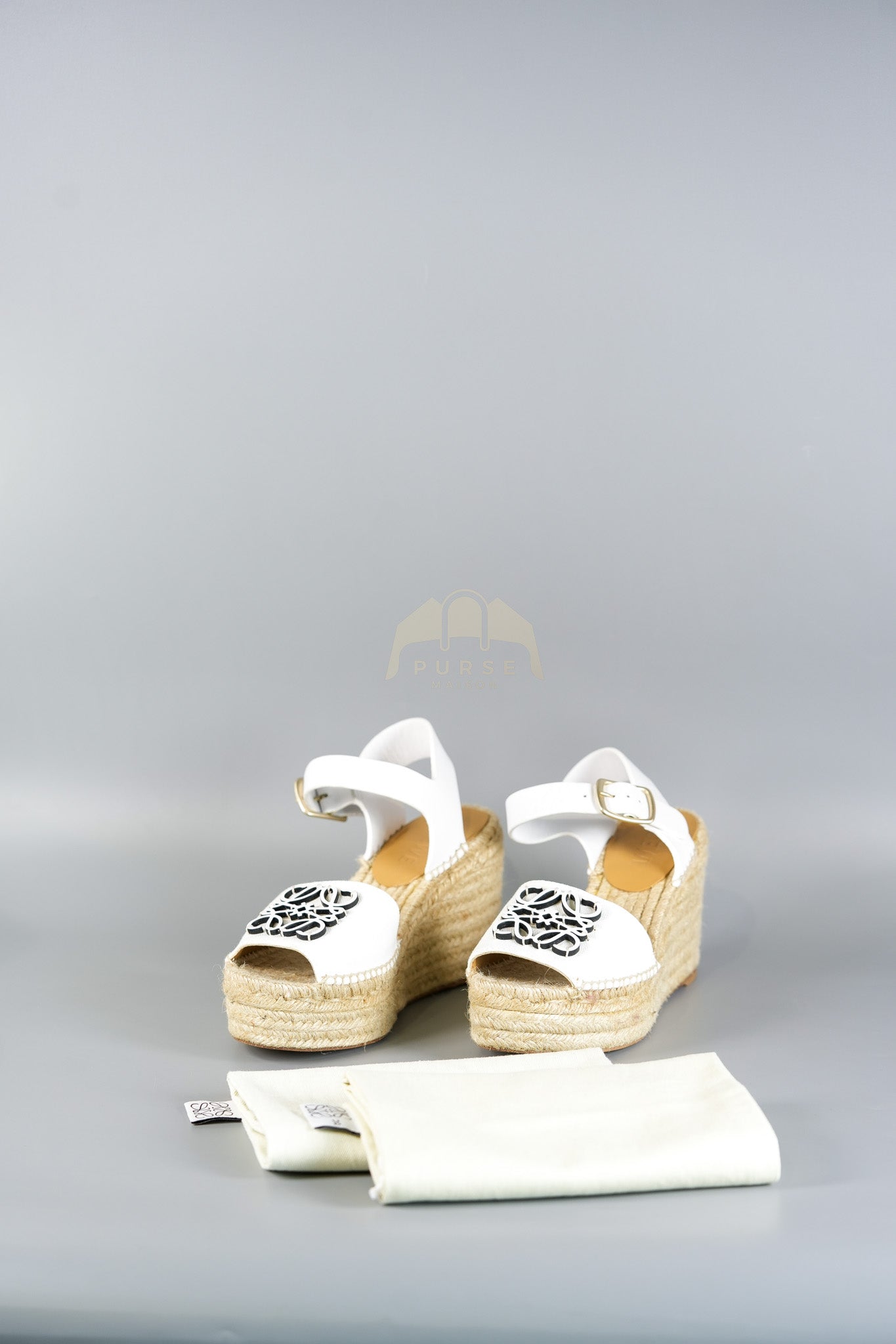 Anagram White Canvas Wedge Sandals Size 37EU (24cm) | Purse Maison Luxury Bags Shop