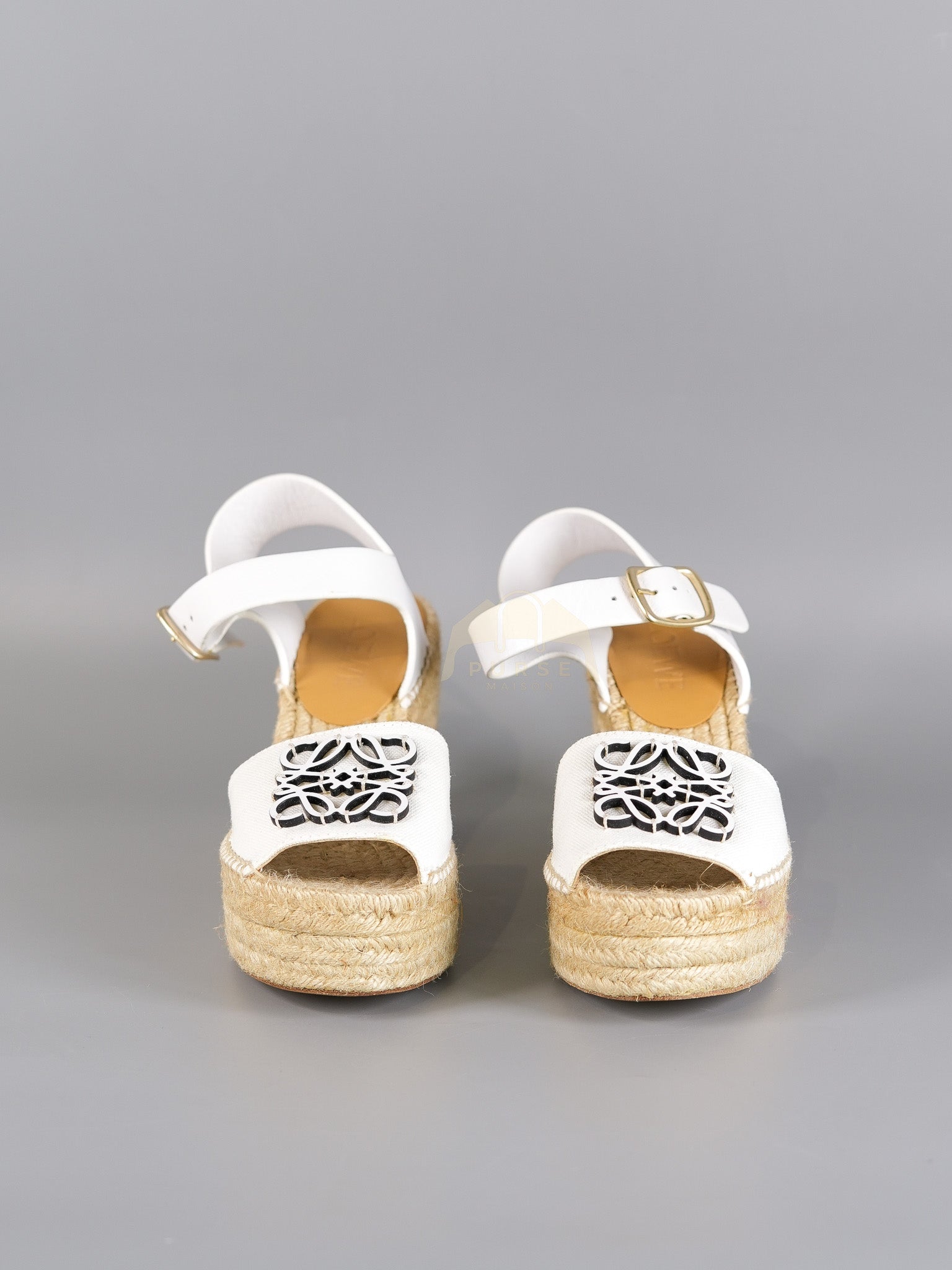 Anagram White Canvas Wedge Sandals Size 37EU (24cm) | Purse Maison Luxury Bags Shop