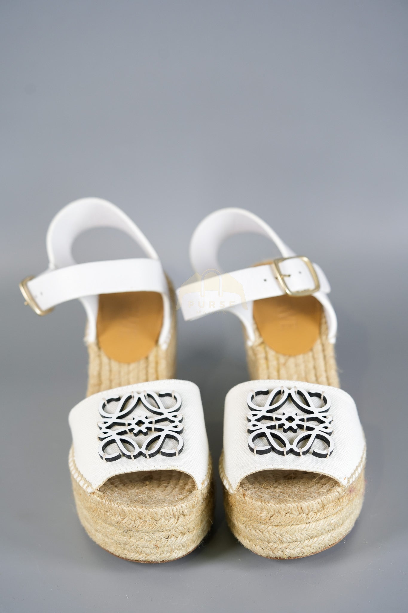 Anagram White Canvas Wedge Sandals Size 37EU (24cm) | Purse Maison Luxury Bags Shop