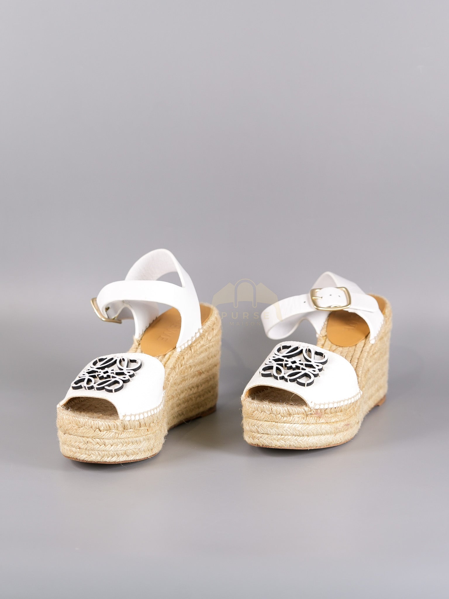 Anagram White Canvas Wedge Sandals Size 37EU (24cm) | Purse Maison Luxury Bags Shop