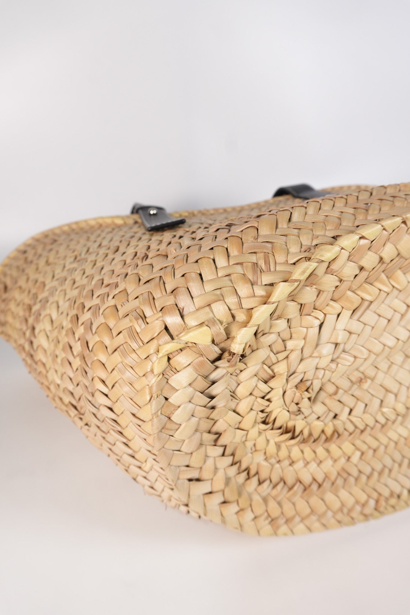 Anagram Woven Raffia Basket Bag & Black Leather | Purse Maison Luxury Bags Shop