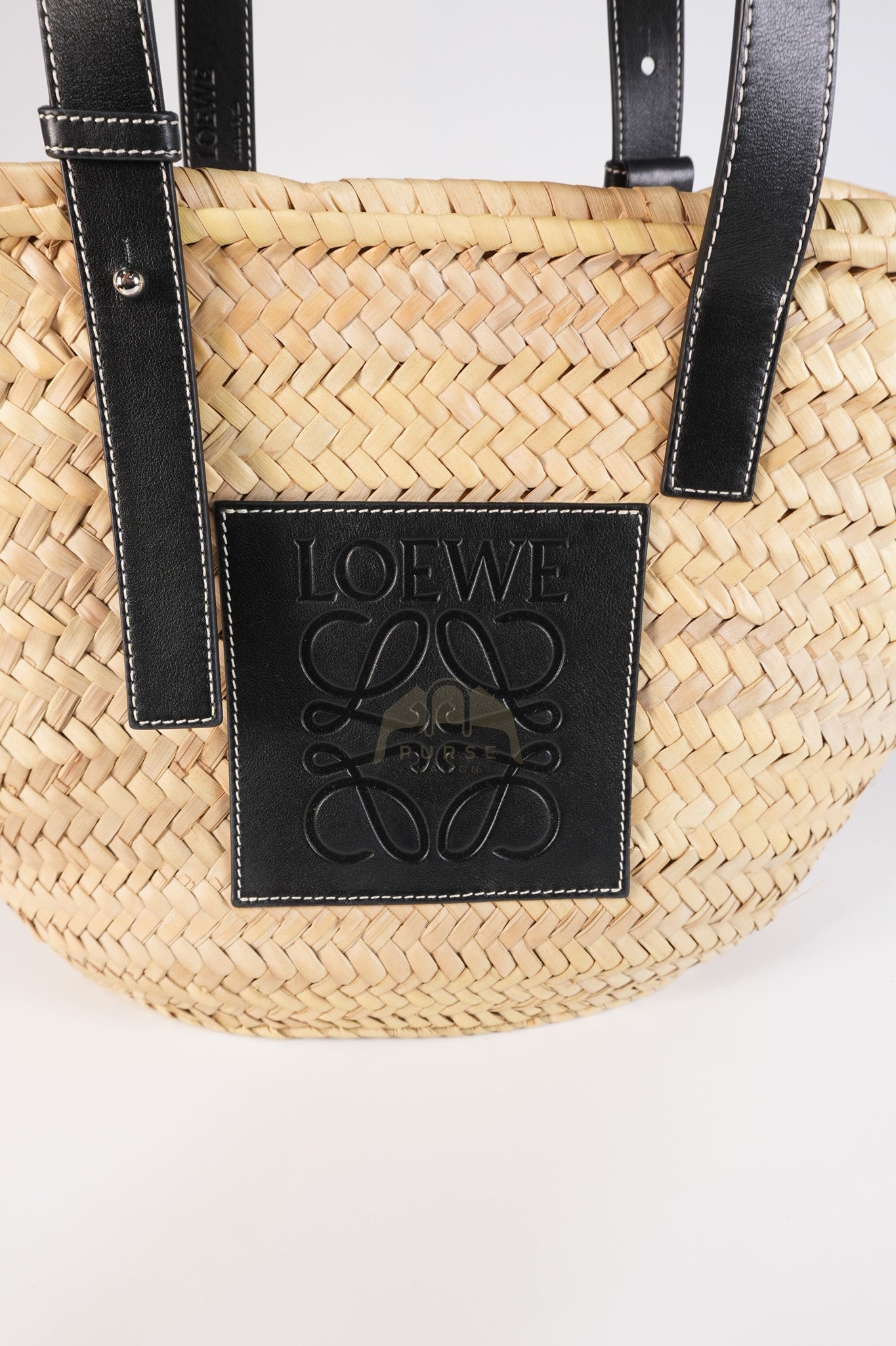 Anagram Woven Raffia Basket Bag & Black Leather | Purse Maison Luxury Bags Shop