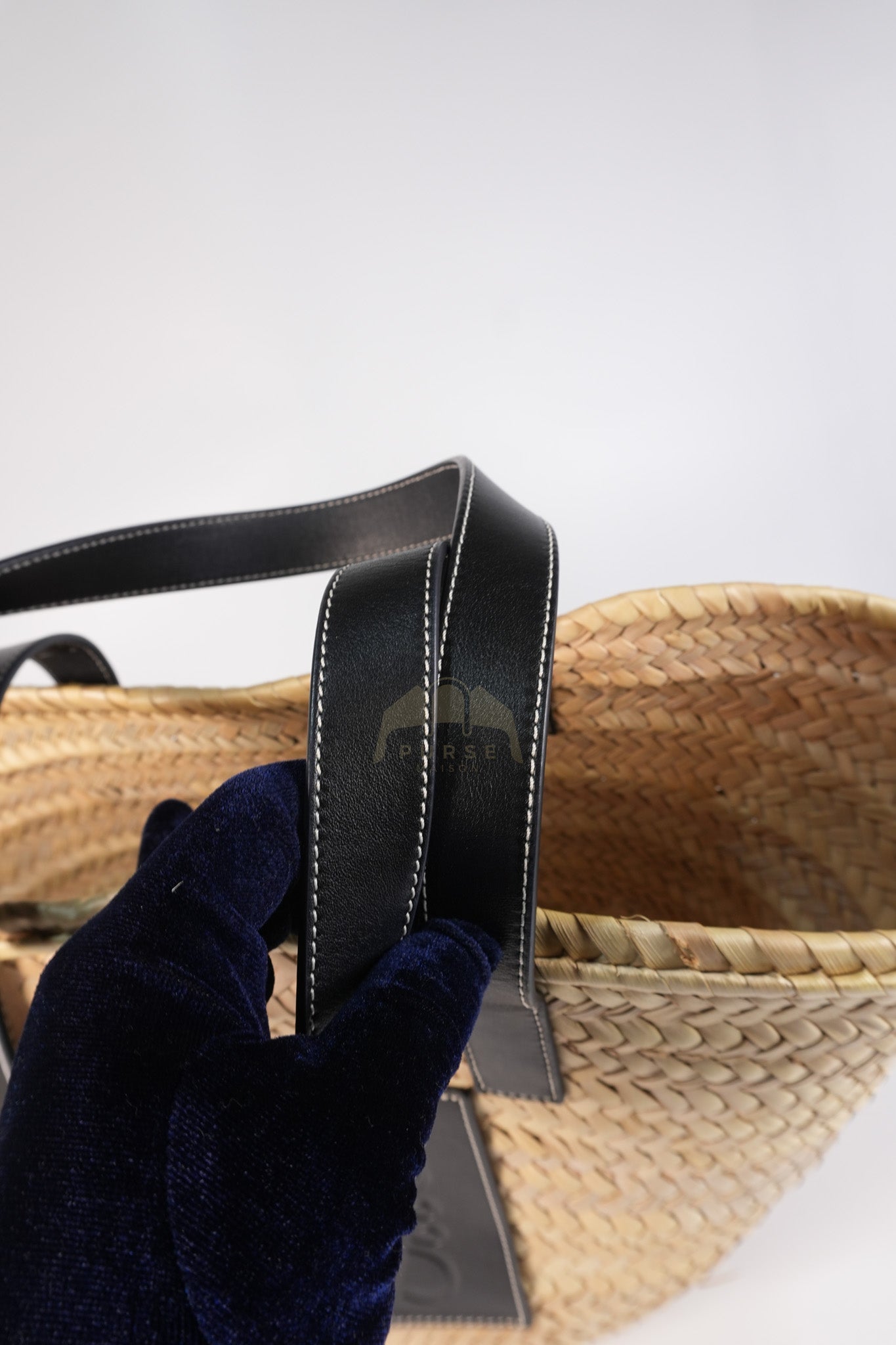 Anagram Woven Raffia Basket Bag & Black Leather | Purse Maison Luxury Bags Shop