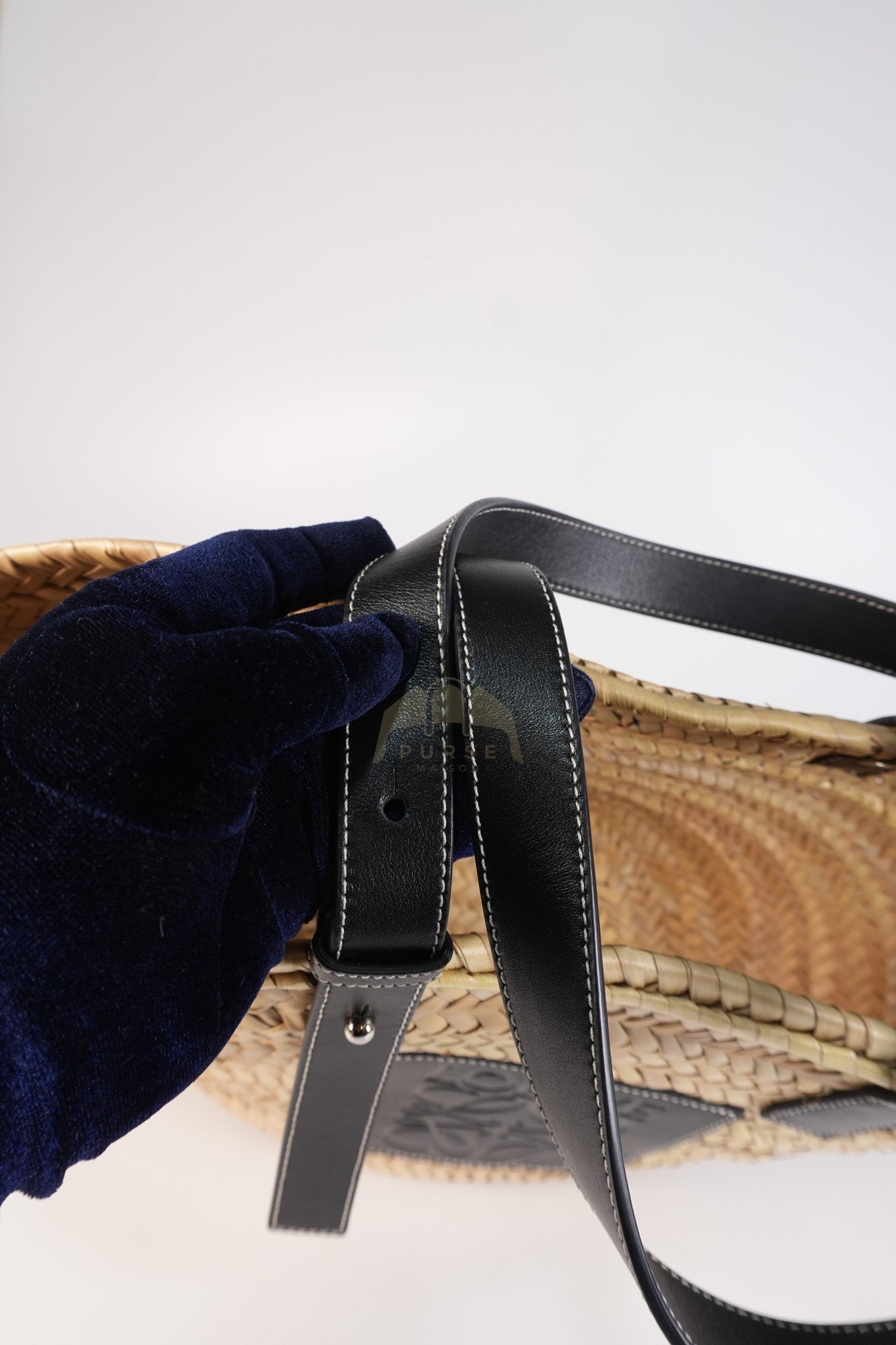 Anagram Woven Raffia Basket Bag & Black Leather | Purse Maison Luxury Bags Shop