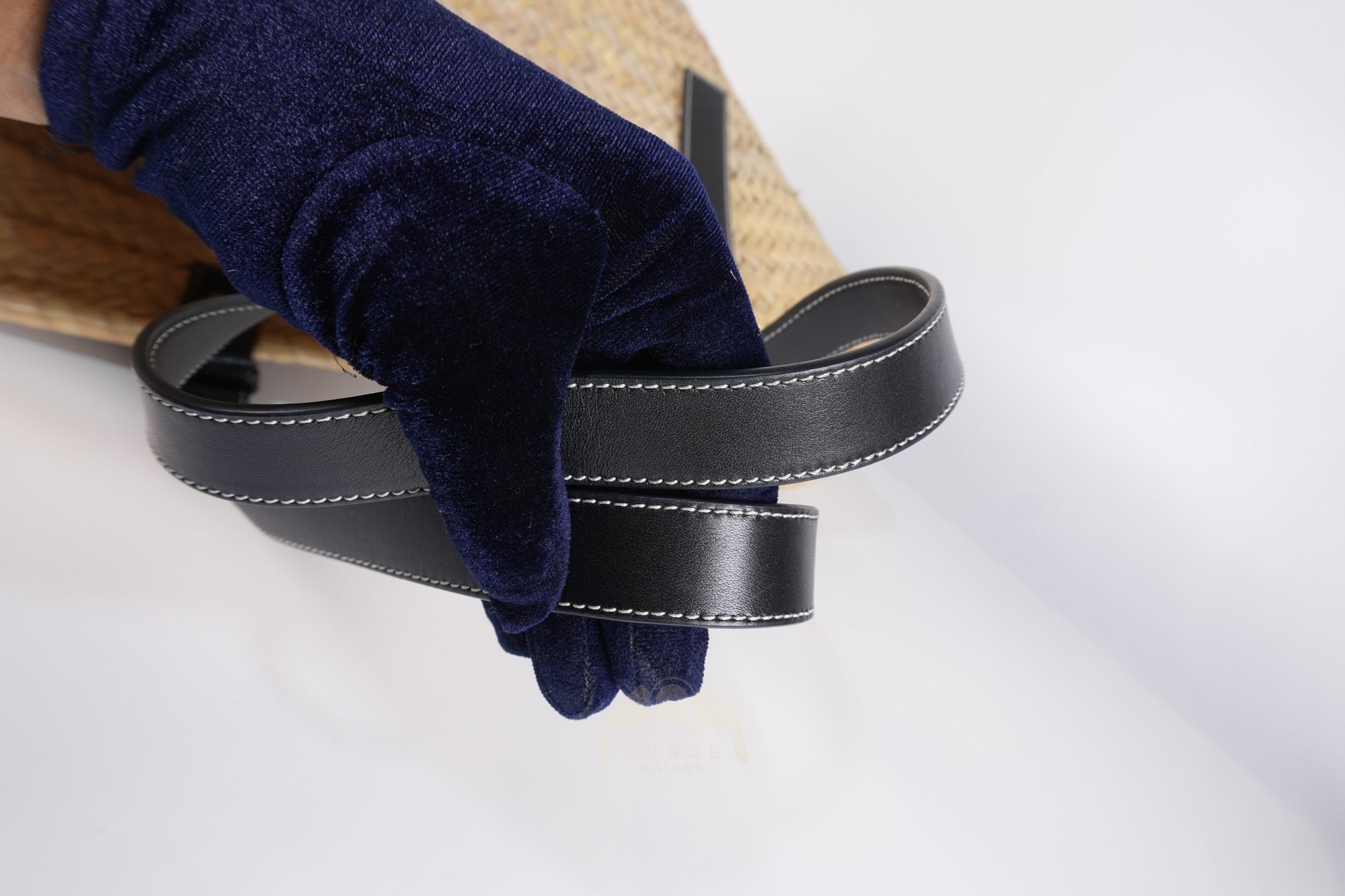 Anagram Woven Raffia Basket Bag & Black Leather | Purse Maison Luxury Bags Shop