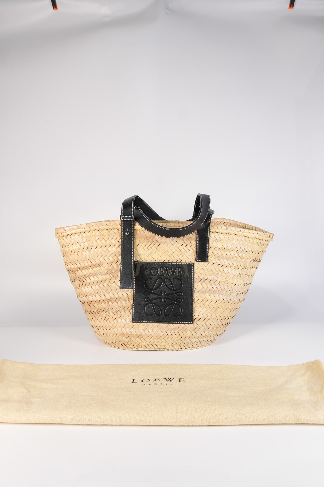 Anagram Woven Raffia Basket Bag & Black Leather | Purse Maison Luxury Bags Shop