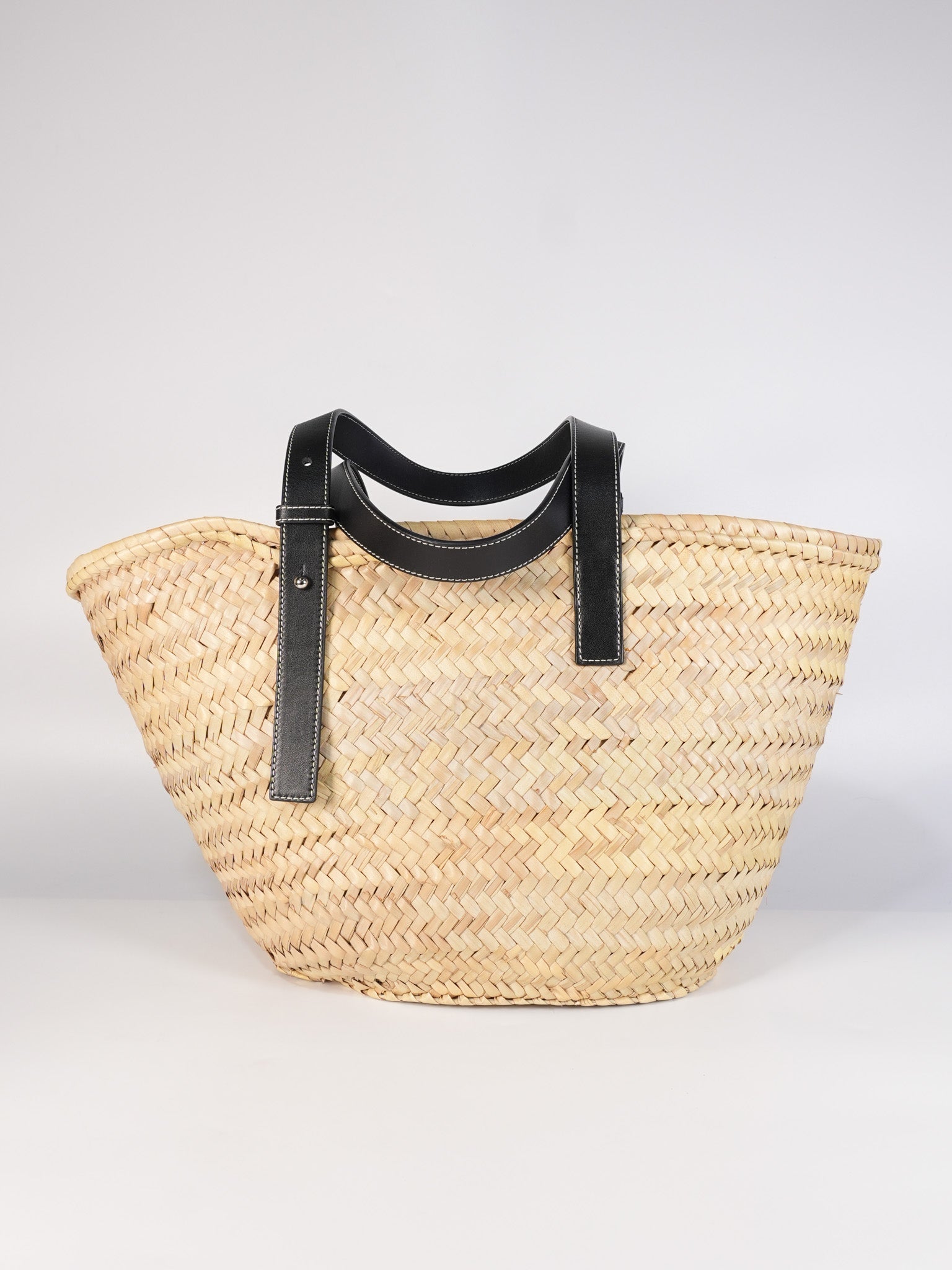 Anagram Woven Raffia Basket Bag & Black Leather | Purse Maison Luxury Bags Shop