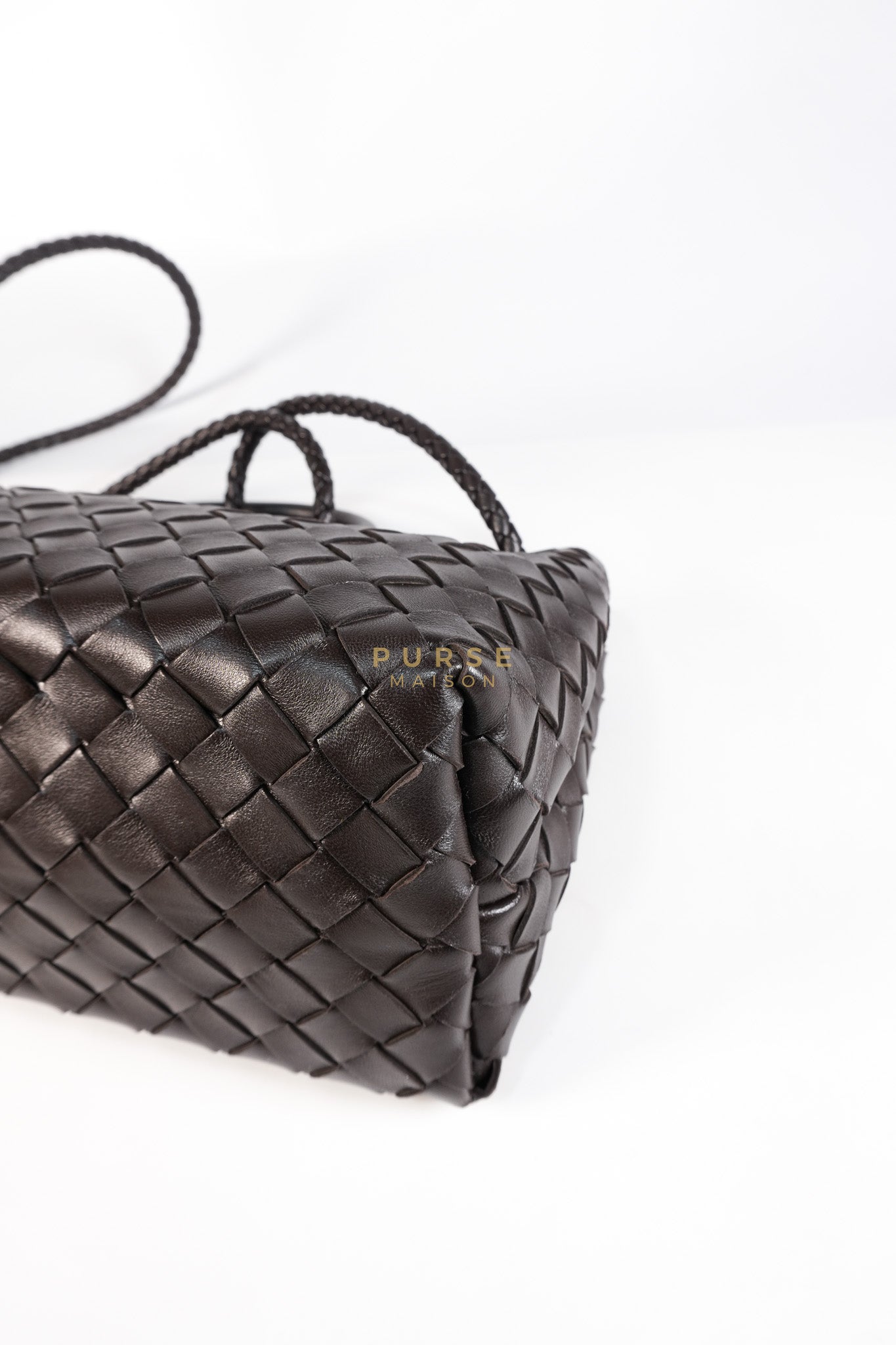 Andiamo East West Top Handle Bag in Dark Brown Intrecciato Leather | Purse Maison Luxury Bags Shop
