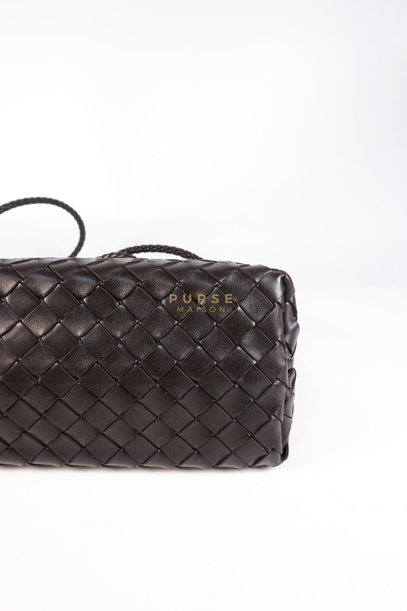Andiamo East West Top Handle Bag in Dark Brown Intrecciato Leather | Purse Maison Luxury Bags Shop